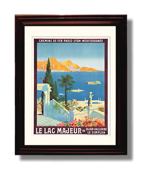 Lake Maggiore Italian Lakes Vintage Travel Print 8x10 Beveled Frame travel wall art print