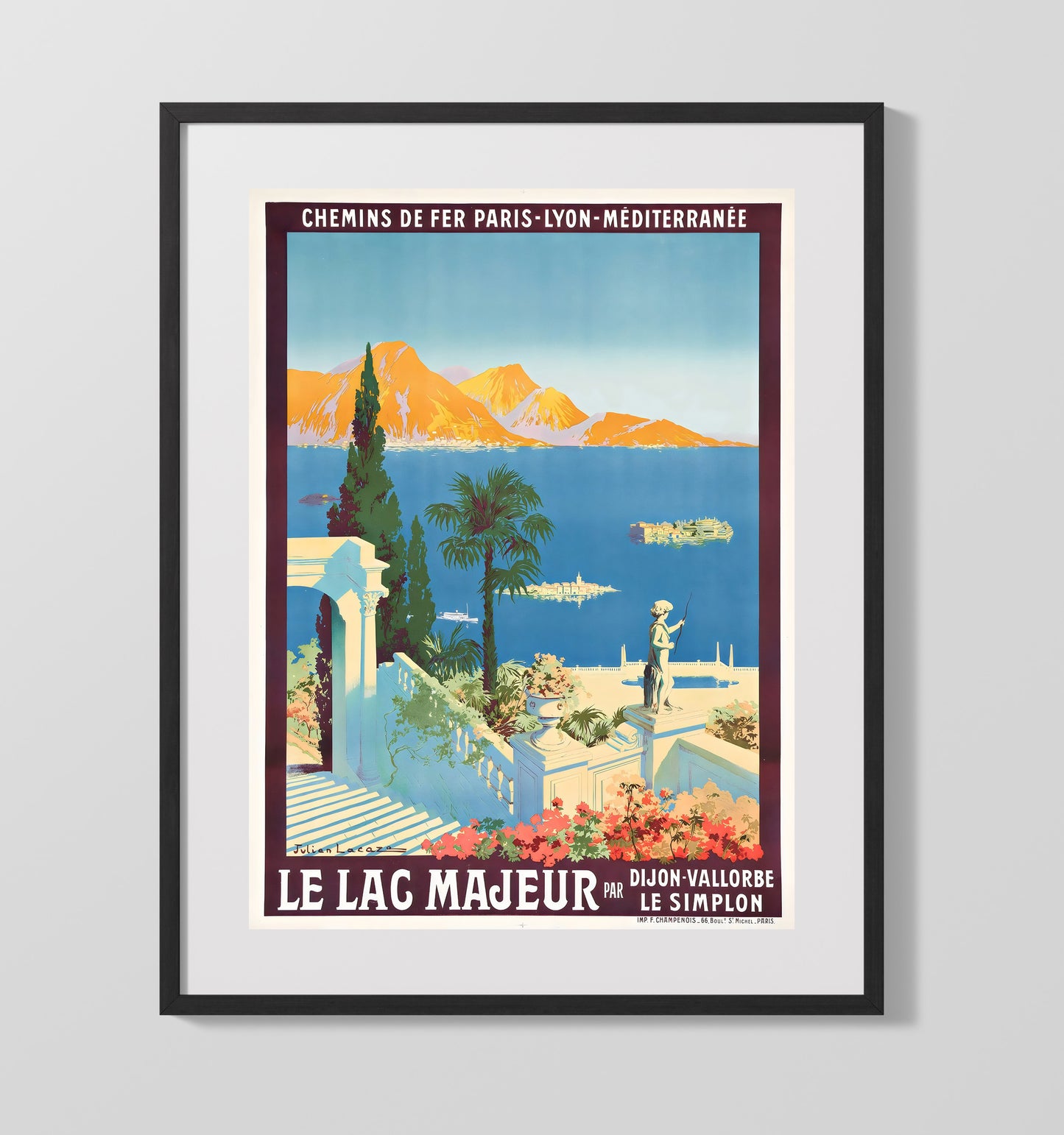 Lake Maggiore Italian Lakes Vintage Travel Print 16x20 Gallery Frame travel wall art print