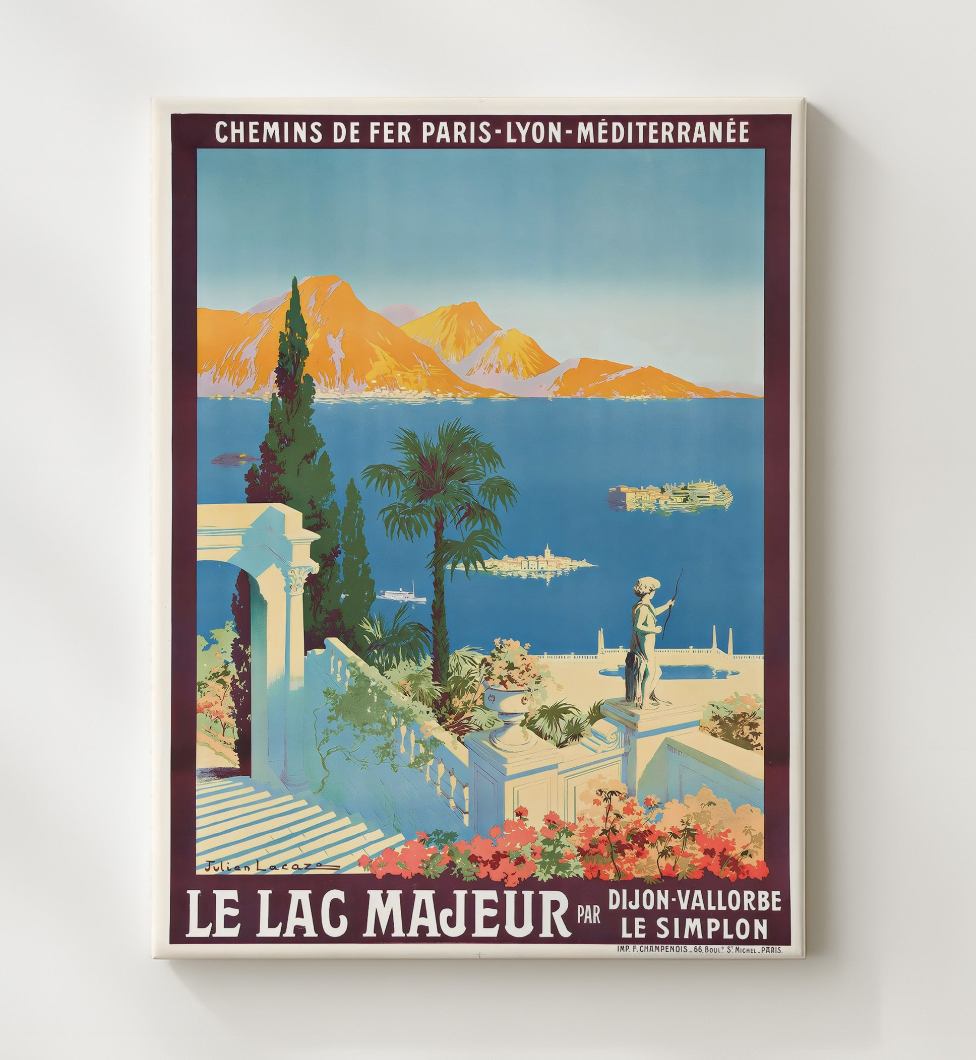 Lake Maggiore Italian Lakes Vintage Travel Print 20x24 Canvas travel wall art print