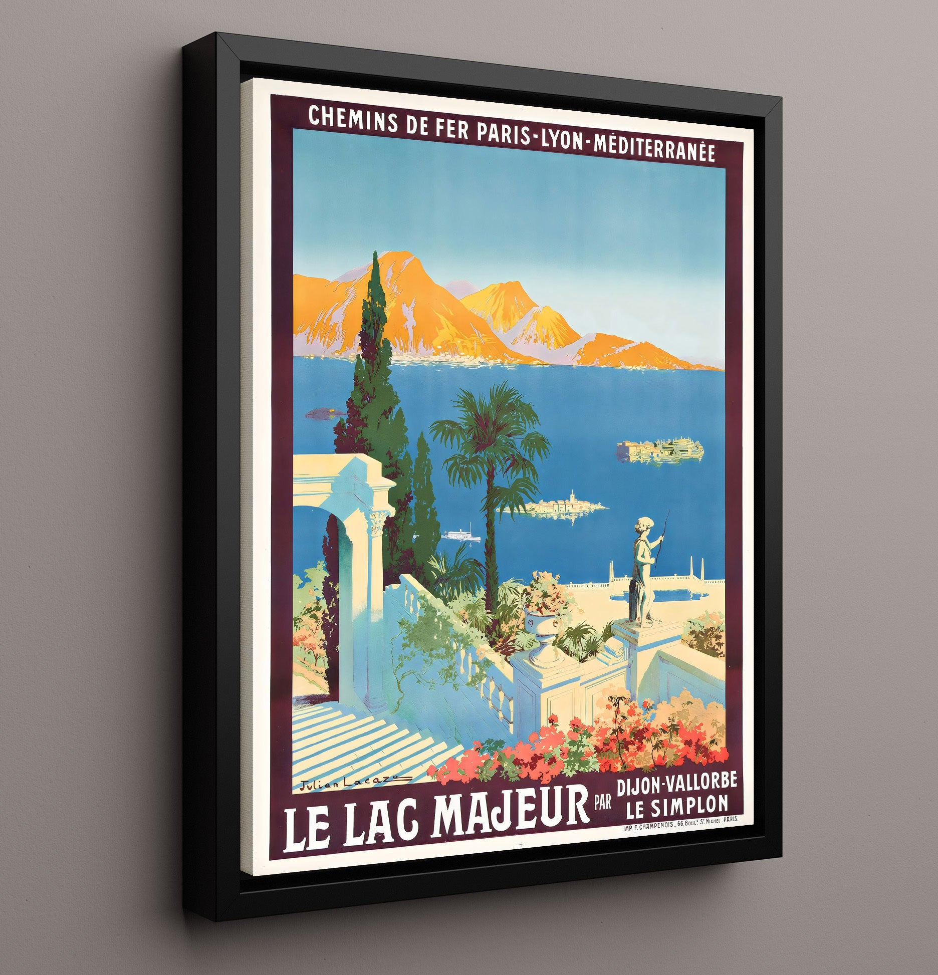 Lake Maggiore Italian Lakes Vintage Travel Print 16x20 Framed Canvas travel wall art print