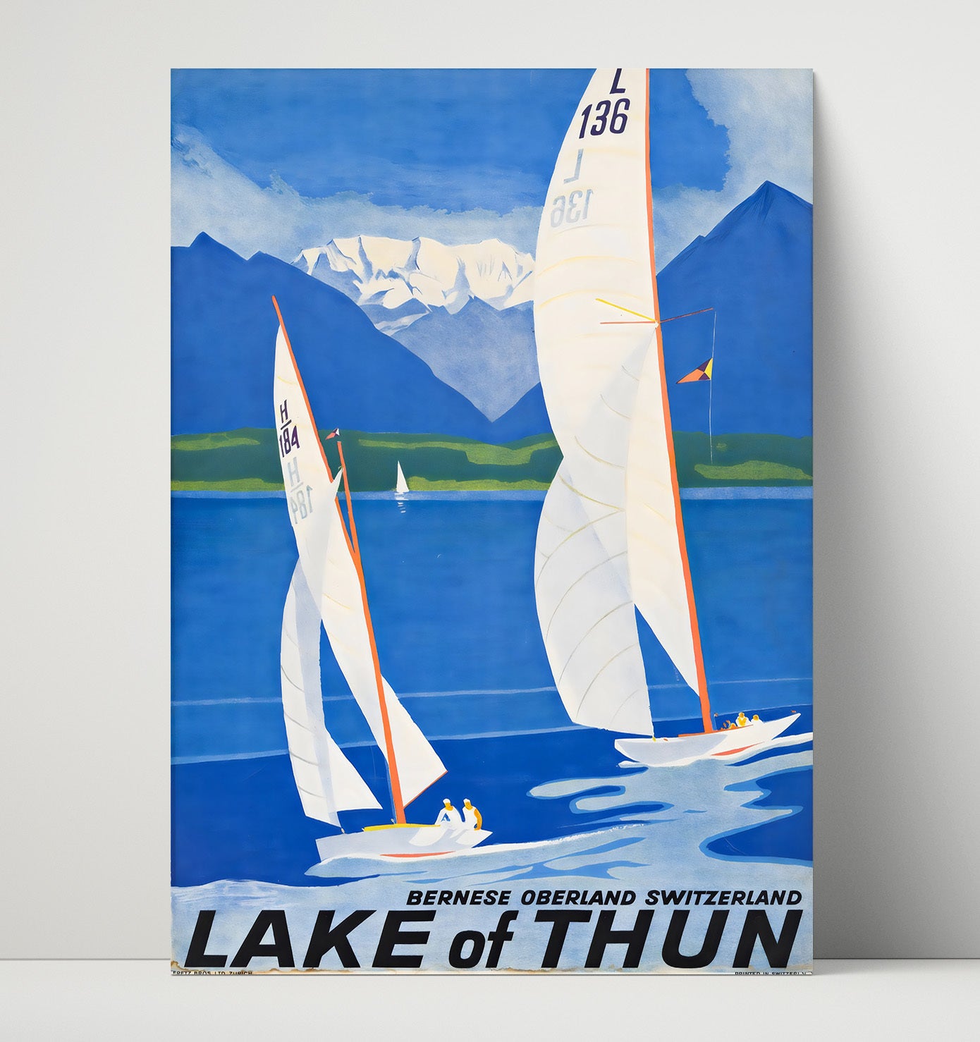 Lake of Thun Switzerland Vintage Travel Print 16x20 Unframed Print travel wall art print