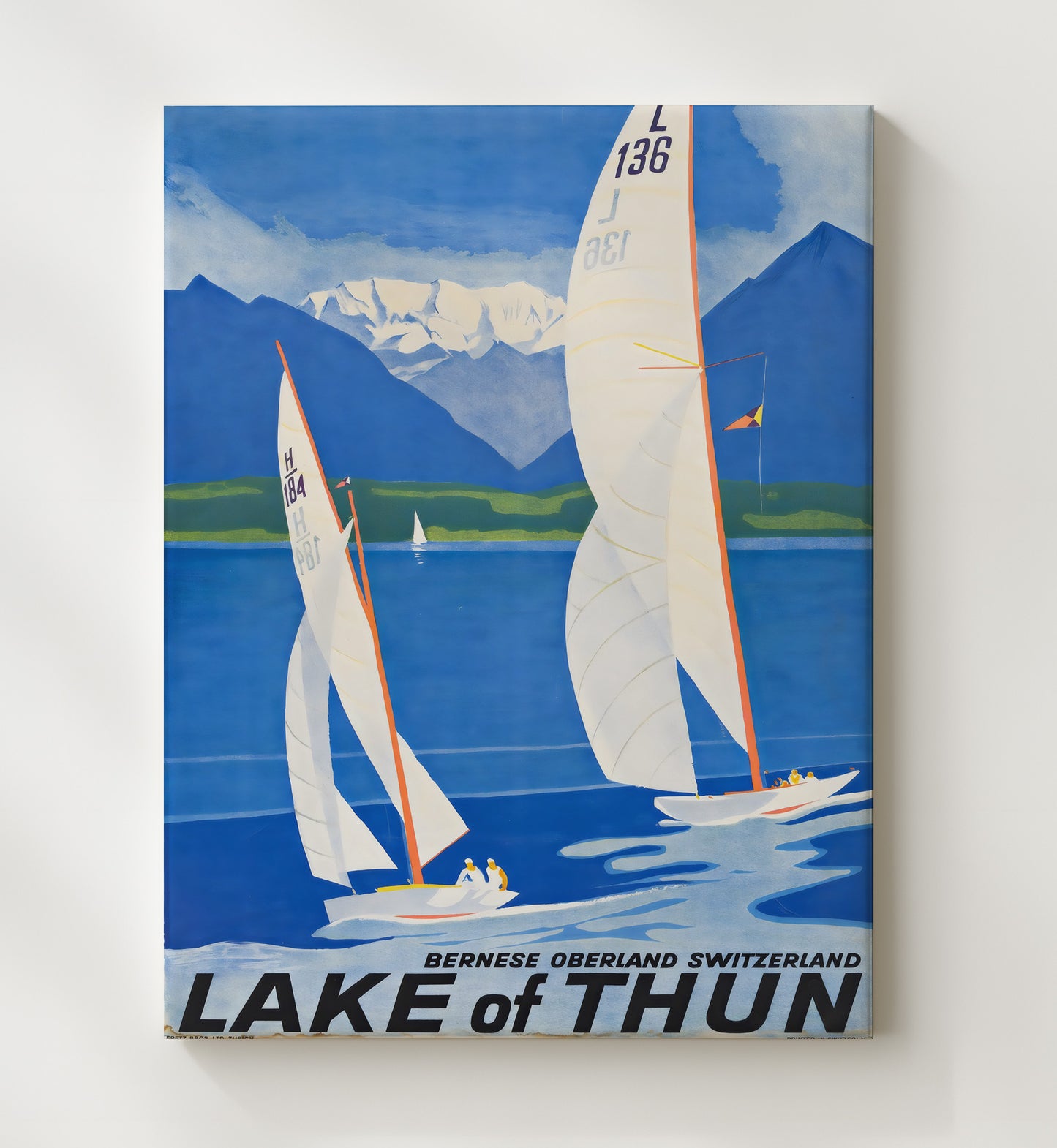 Lake of Thun Switzerland Vintage Travel Print 20x24 Canvas travel wall art print