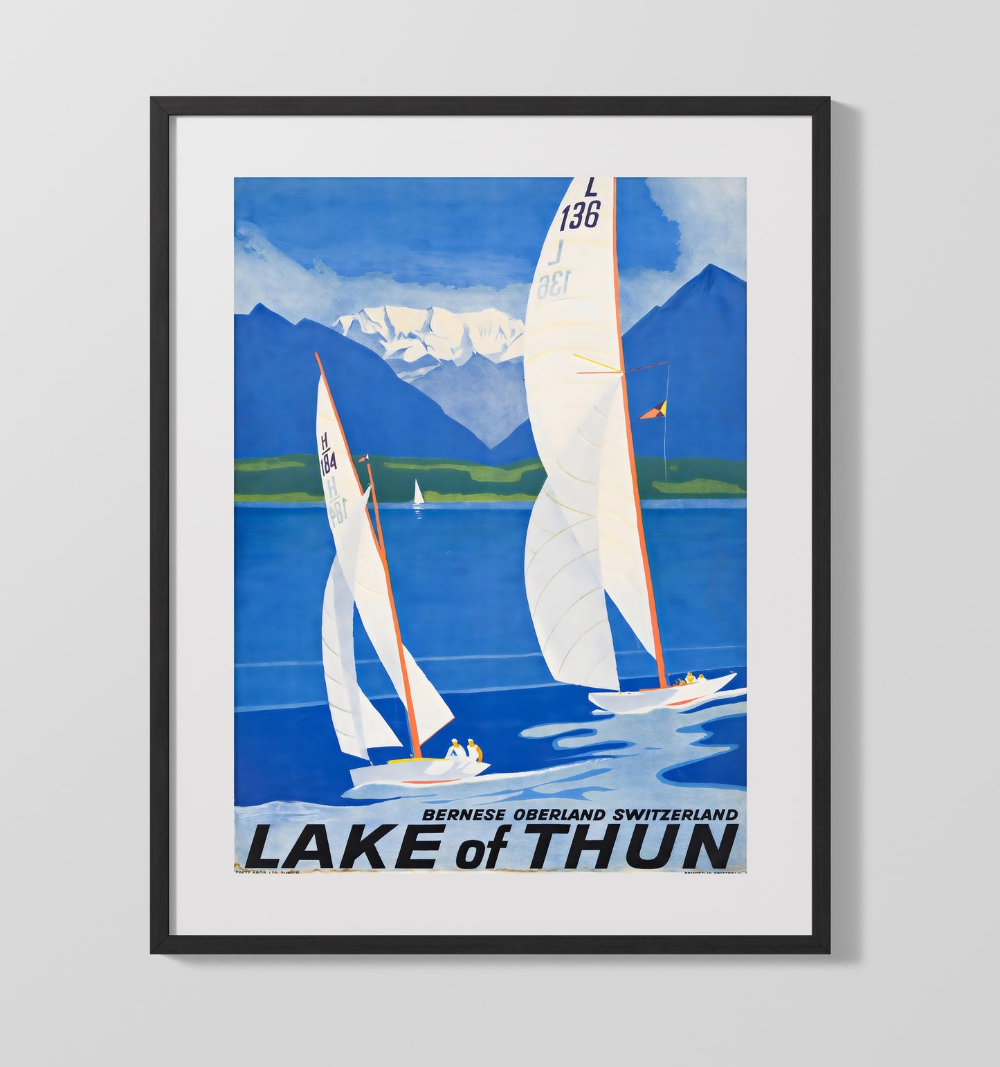 Lake of Thun Switzerland Vintage Travel Print 16x20 Gallery Frame travel wall art print