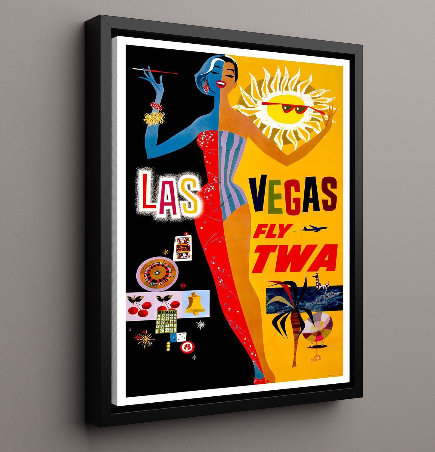 Las Vegas Fly TWA Vintage Travel Print 16x20 Framed Canvas travel wall art print
