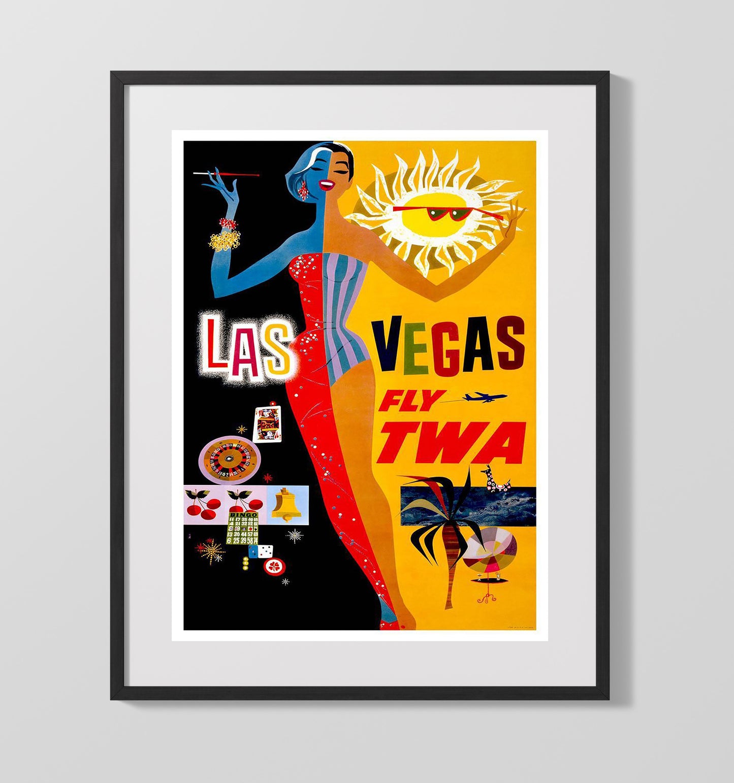 Las Vegas Fly TWA Vintage Travel Print 16x20 Gallery Frame travel wall art print