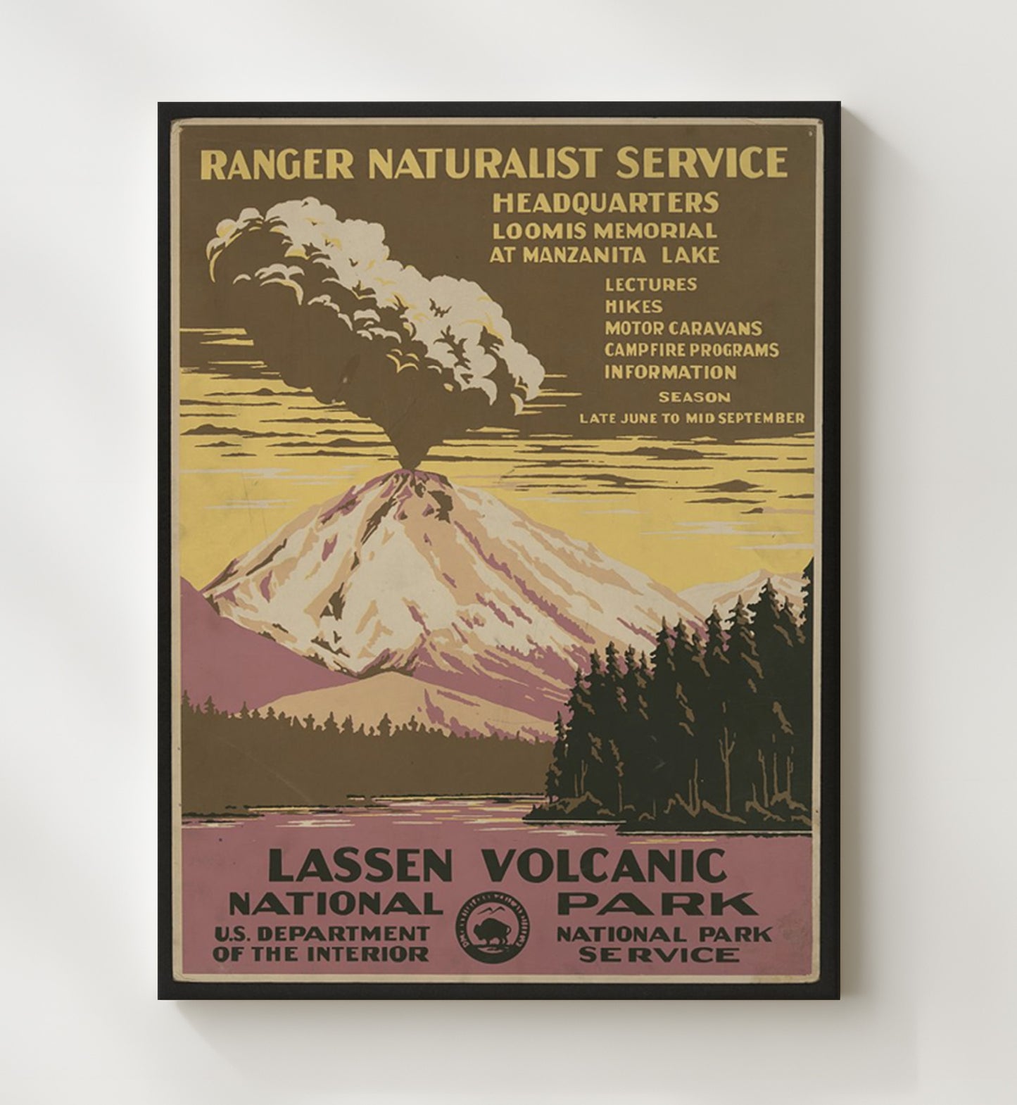 Lassen Volcanic National Park Vintage Travel Print 20x24 Canvas travel wall art print