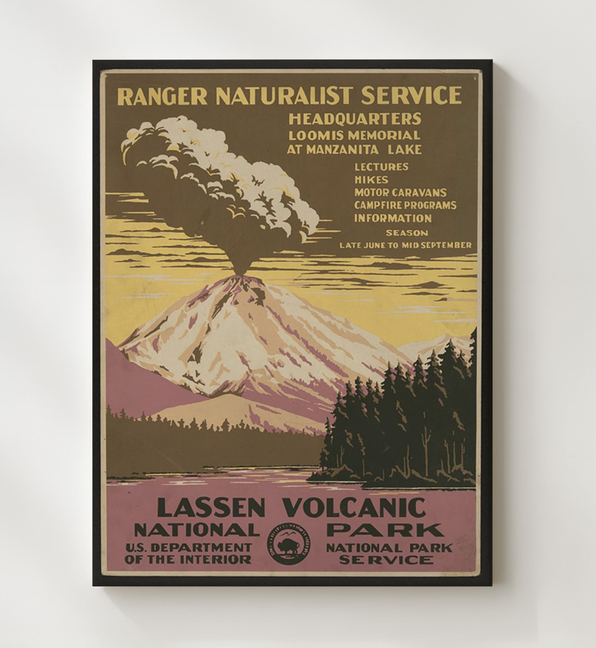 Lassen Volcanic National Park Vintage Travel Print 20x24 Canvas travel wall art print