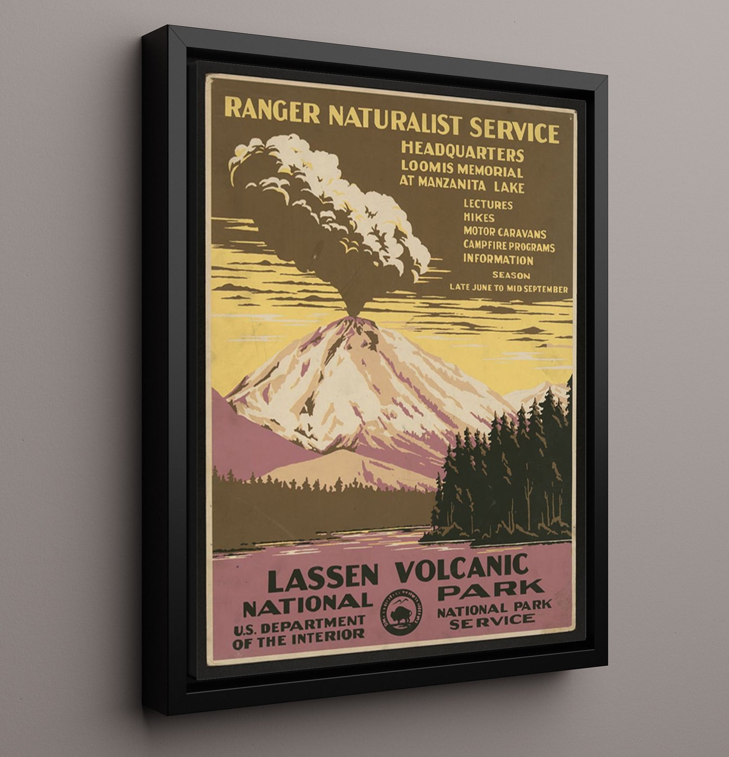 Lassen Volcanic National Park Vintage Travel Print 16x20 Framed Canvas travel wall art print
