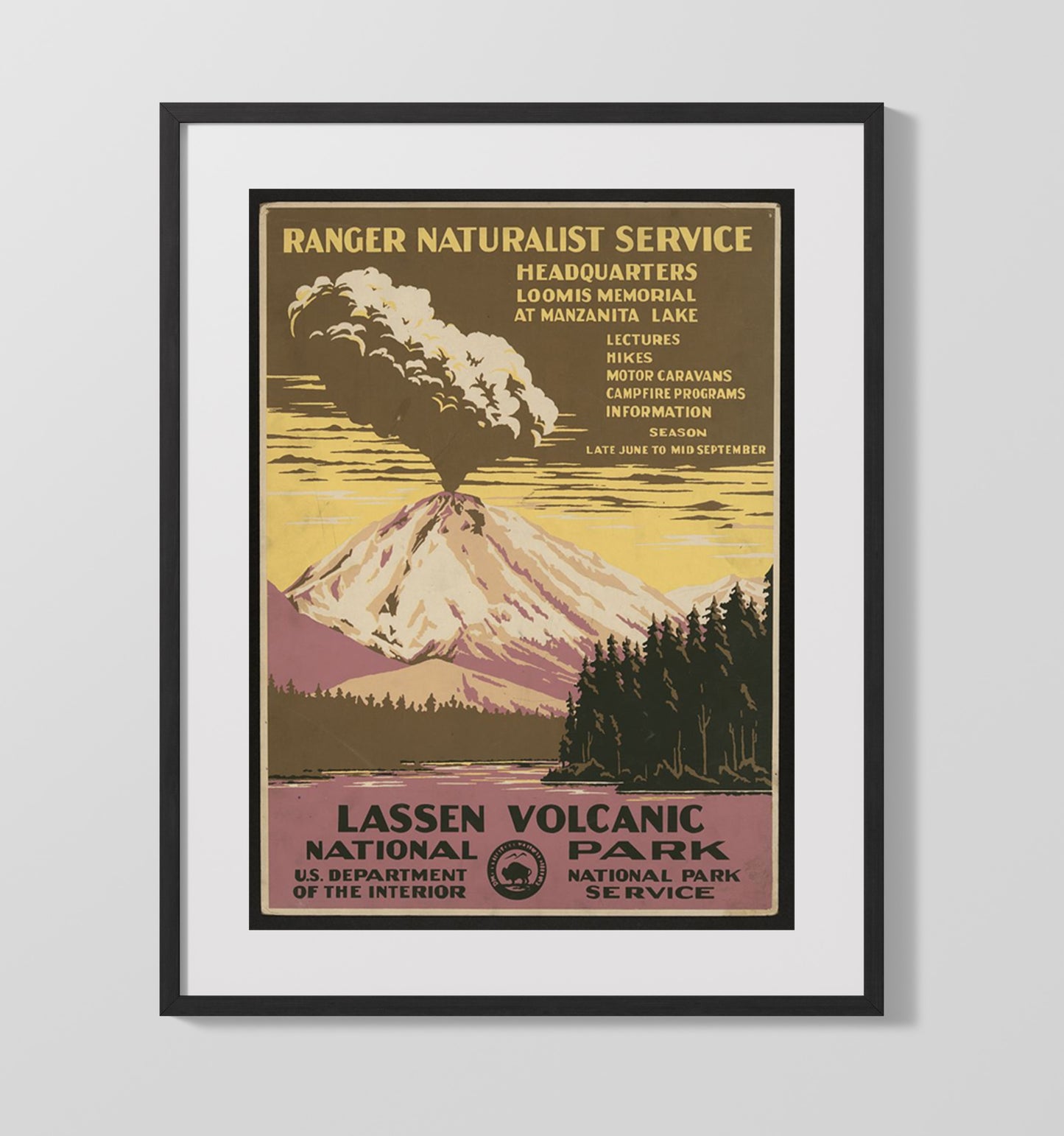 Lassen Volcanic National Park Vintage Travel Print 16x20 Gallery Frame travel wall art print