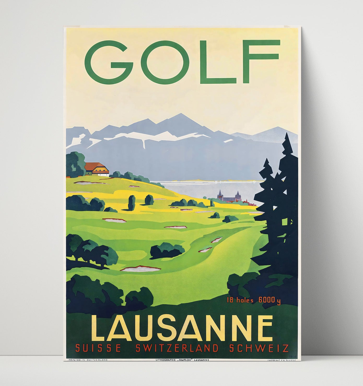 Lausanne Golf Vintage Travel Print 16x20 Unframed Print travel wall art print
