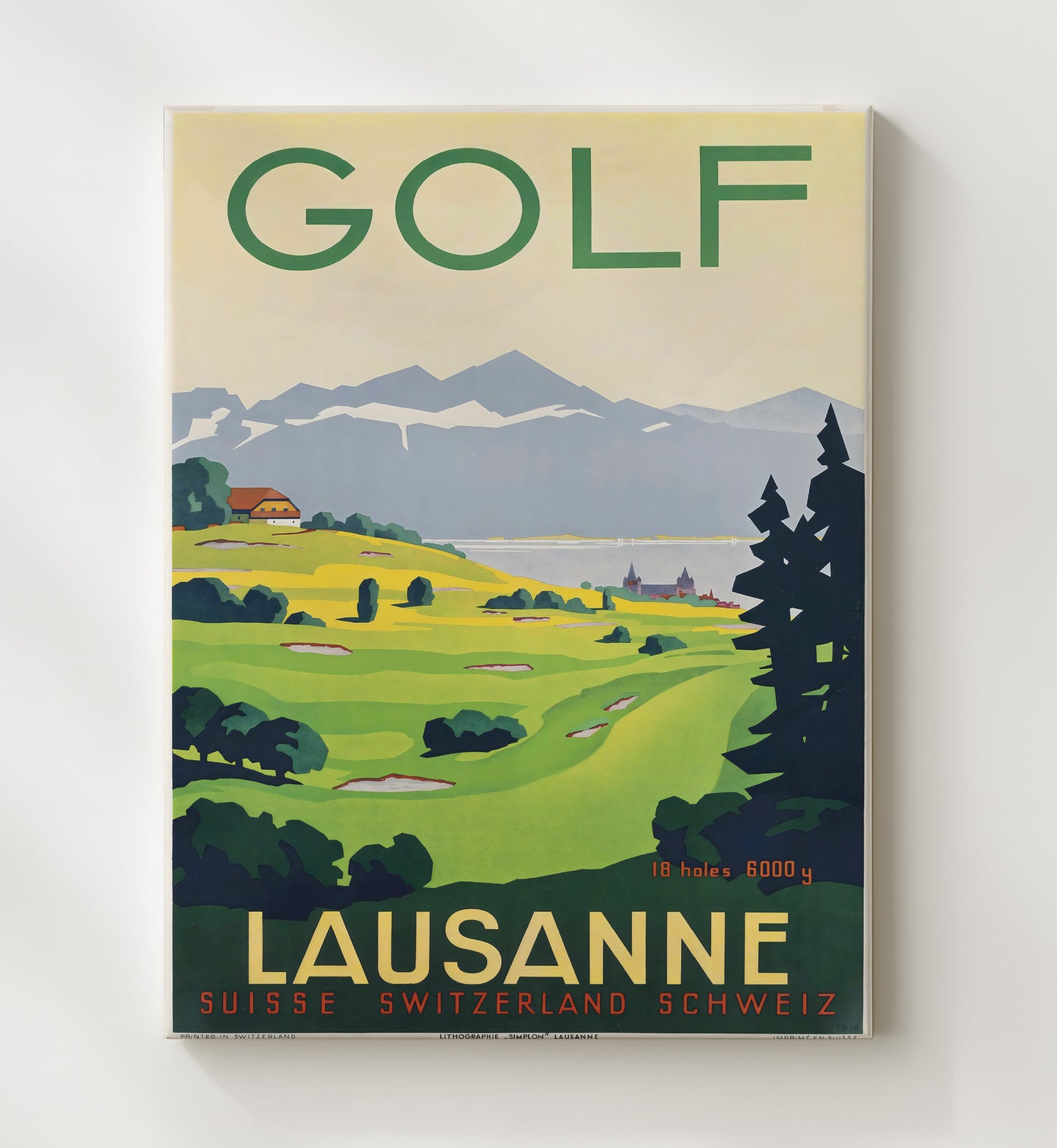 Lausanne Golf Vintage Travel Print 20x24 Canvas travel wall art print