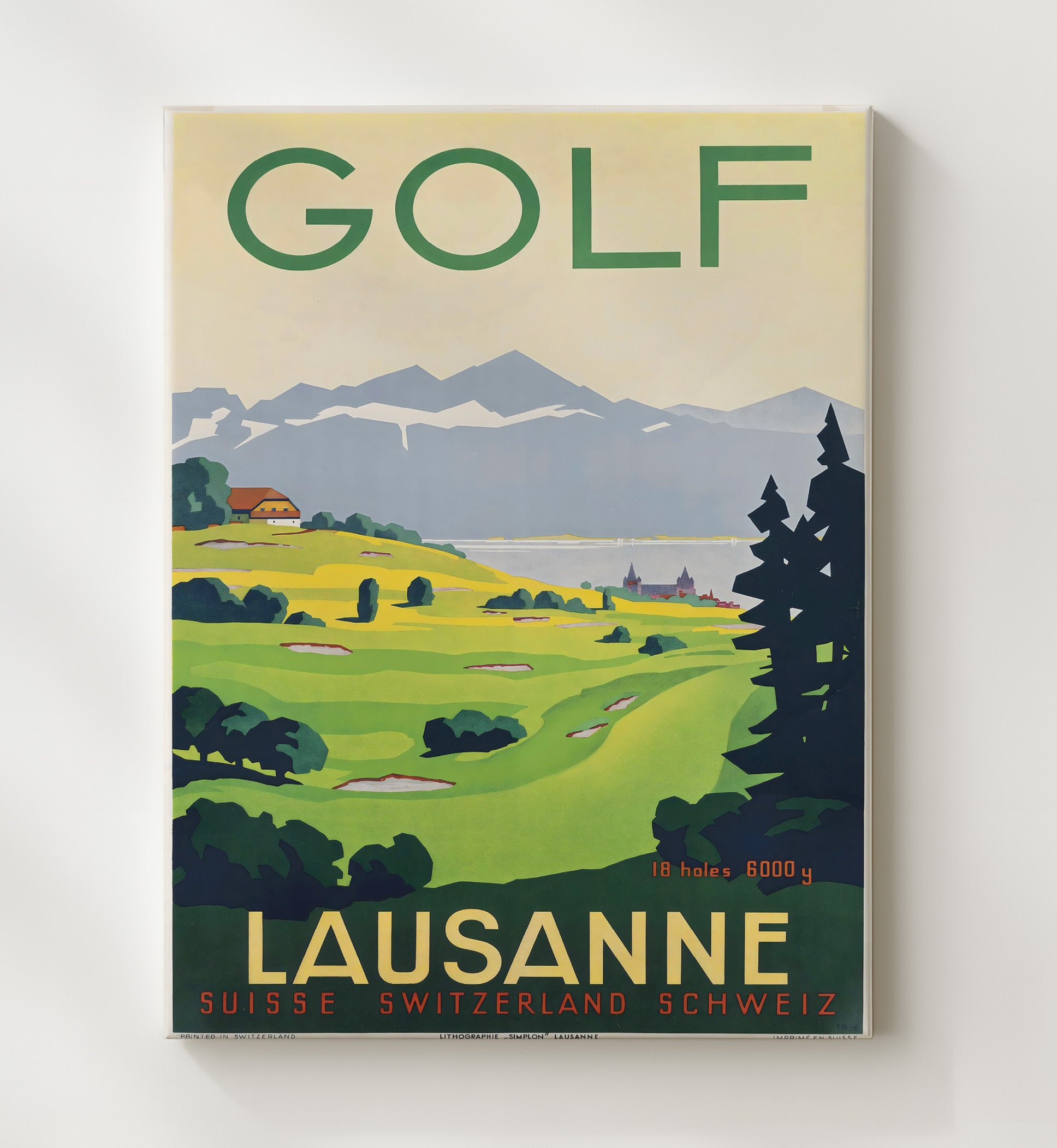 Lausanne Golf Vintage Travel Print 20x24 Canvas travel wall art print