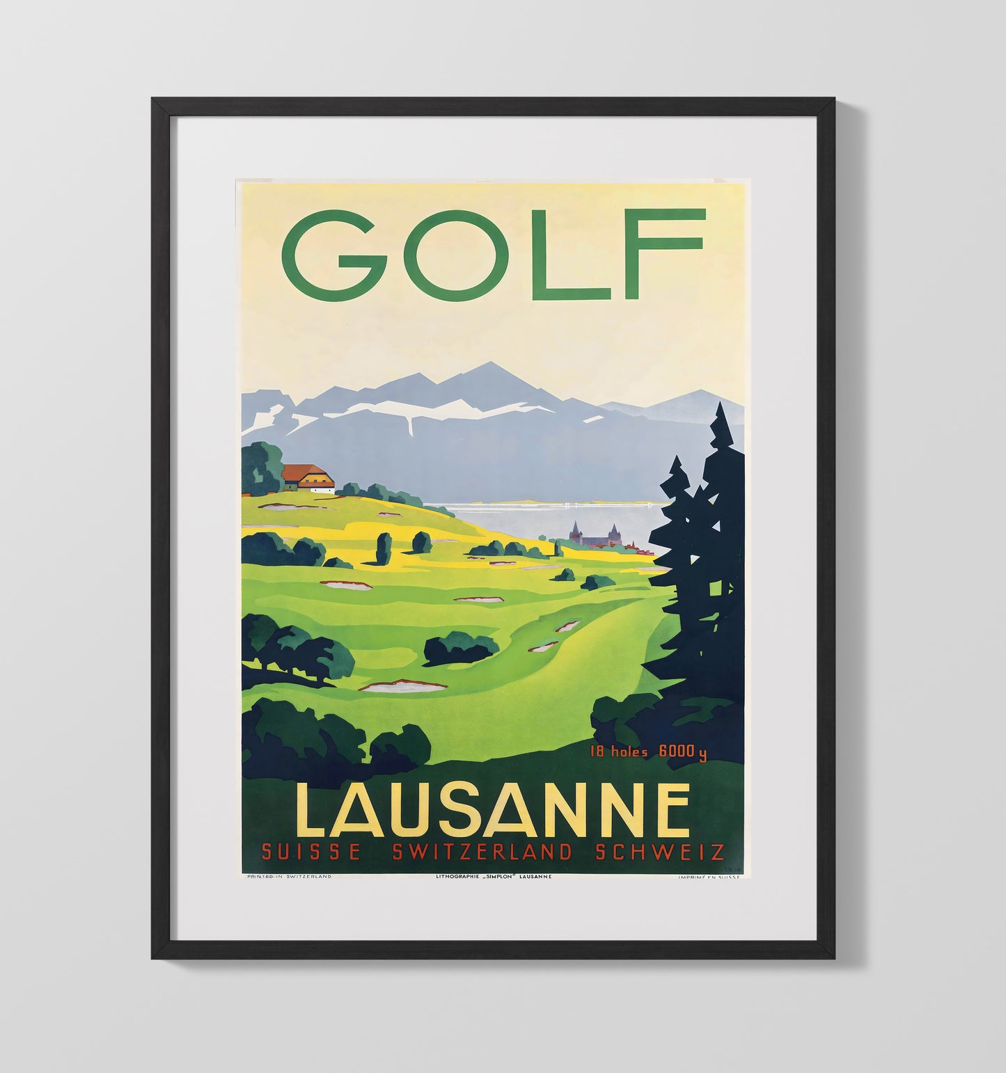 Lausanne Golf Vintage Travel Print 16x20 Gallery Frame travel wall art print