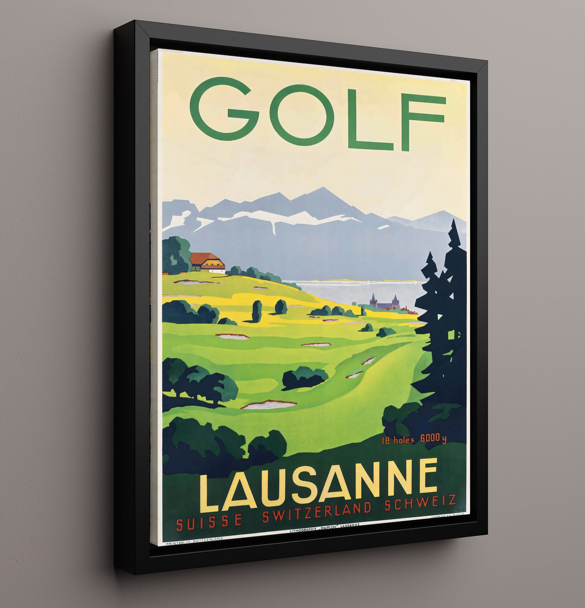 Lausanne Golf Vintage Travel Print 16x20 Framed Canvas travel wall art print