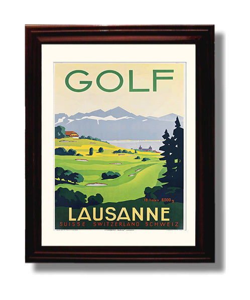 Lausanne Golf Vintage Travel Print 8x10 Beveled Frame travel wall art print