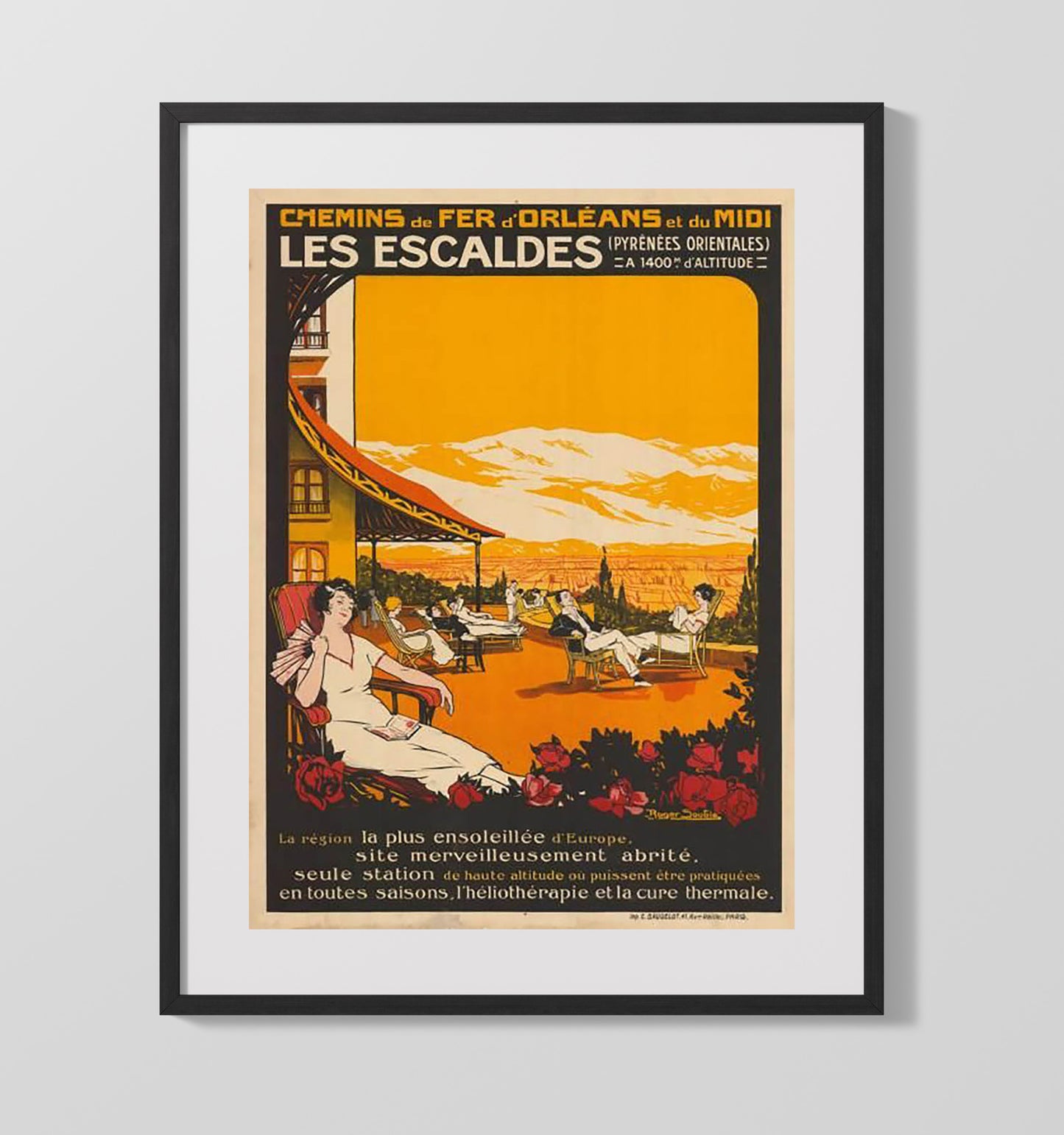 Les Escaldes Pyrenees Vintage Travel Print 16x20 Gallery Frame travel wall art print