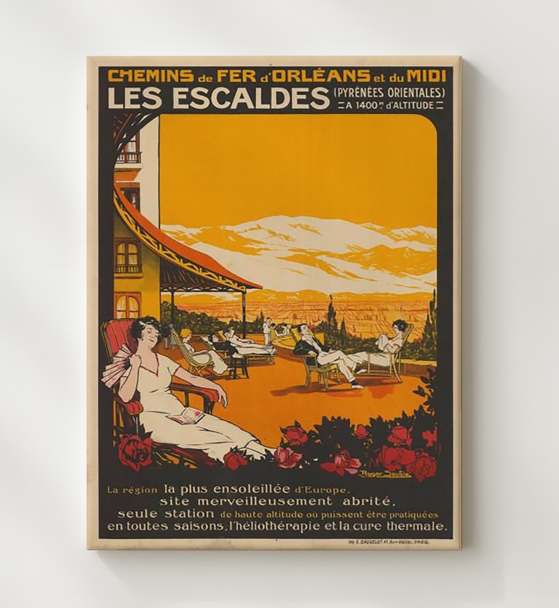 Les Escaldes Pyrenees Vintage Travel Print 20x24 Canvas travel wall art print