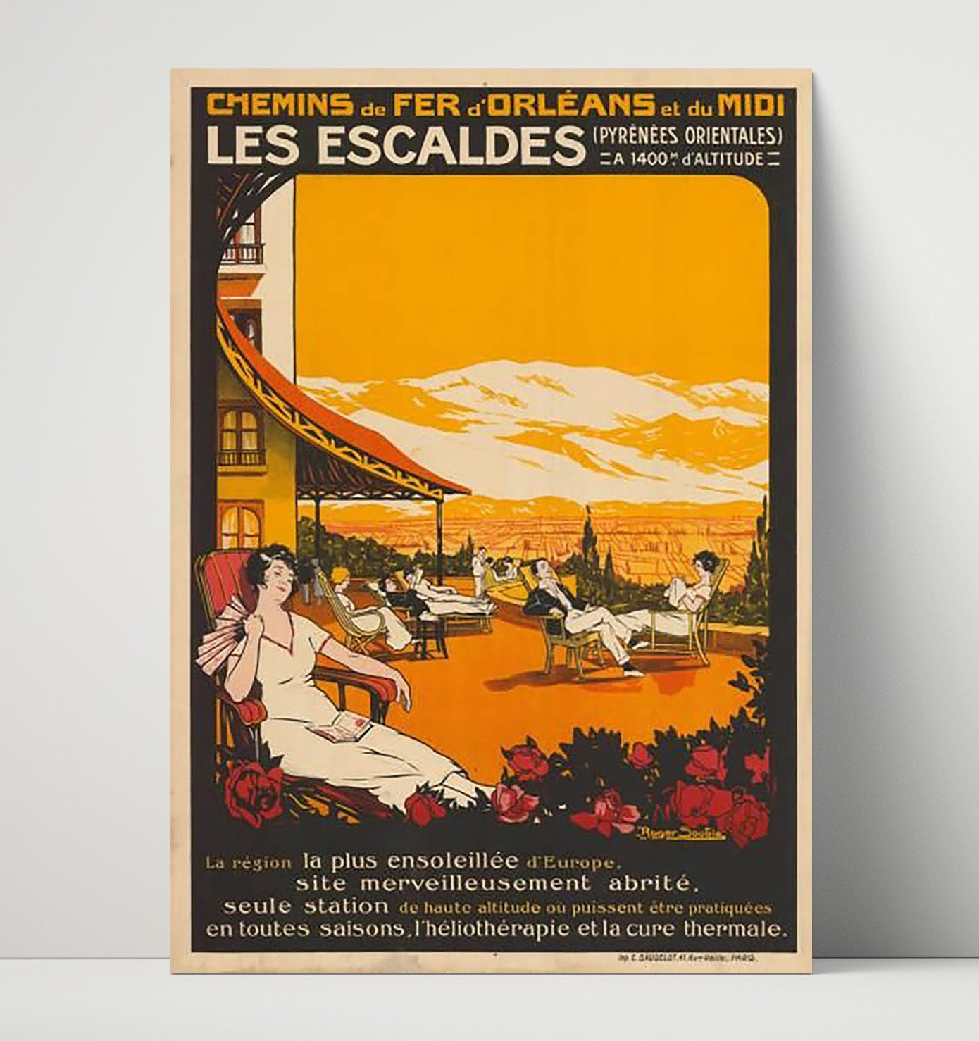 Les Escaldes Pyrenees Vintage Travel Print 16x20 Unframed Print travel wall art print