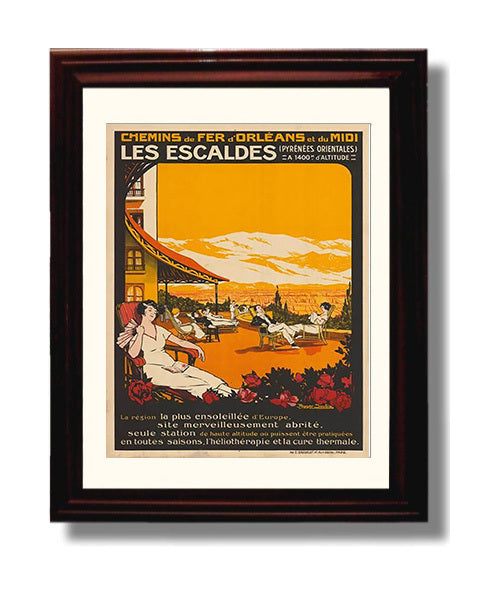 Les Escaldes Pyrenees Vintage Travel Print 8x10 Beveled Frame travel wall art print