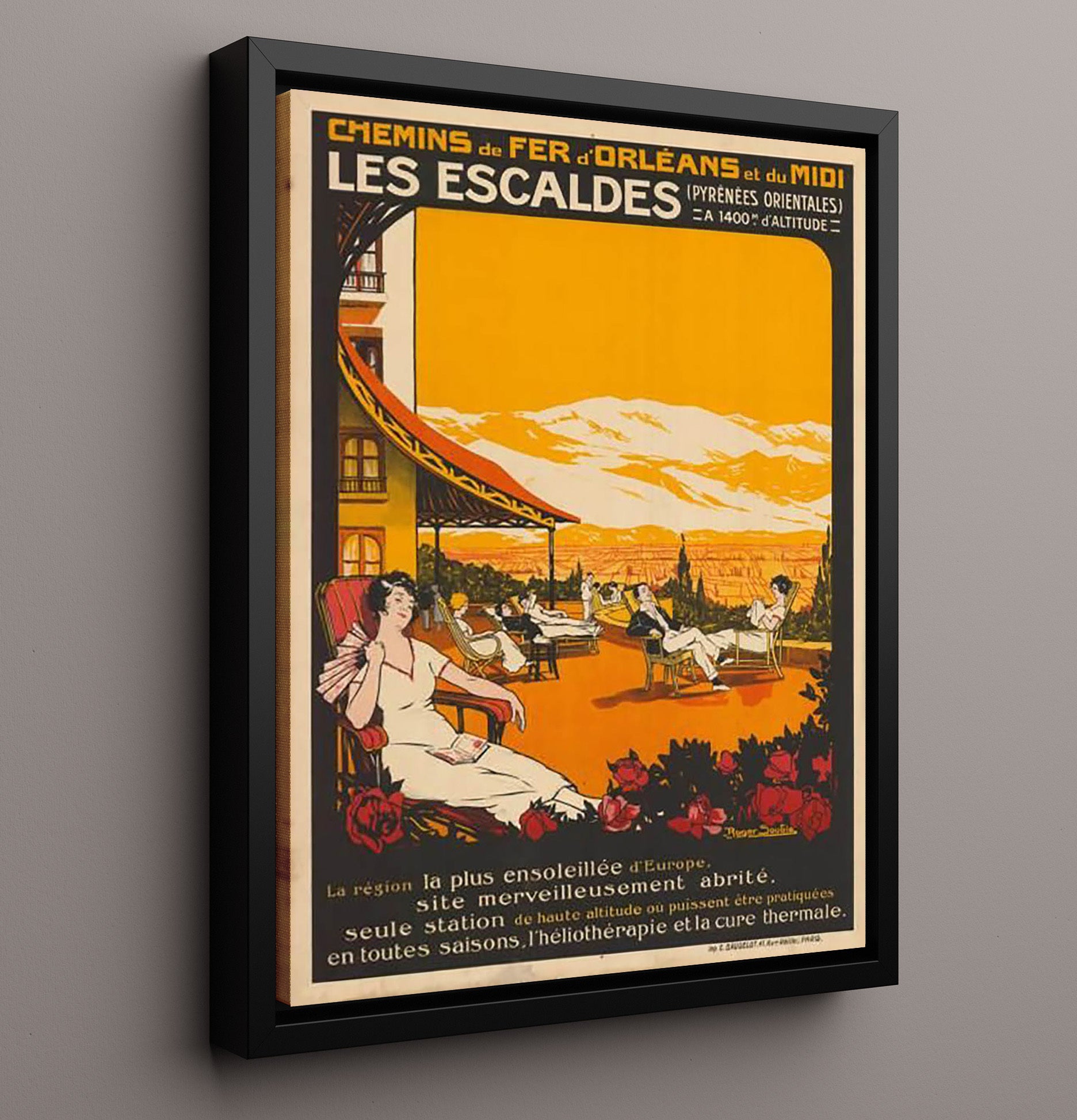 Les Escaldes Pyrenees Vintage Travel Print 16x20 Framed Canvas travel wall art print