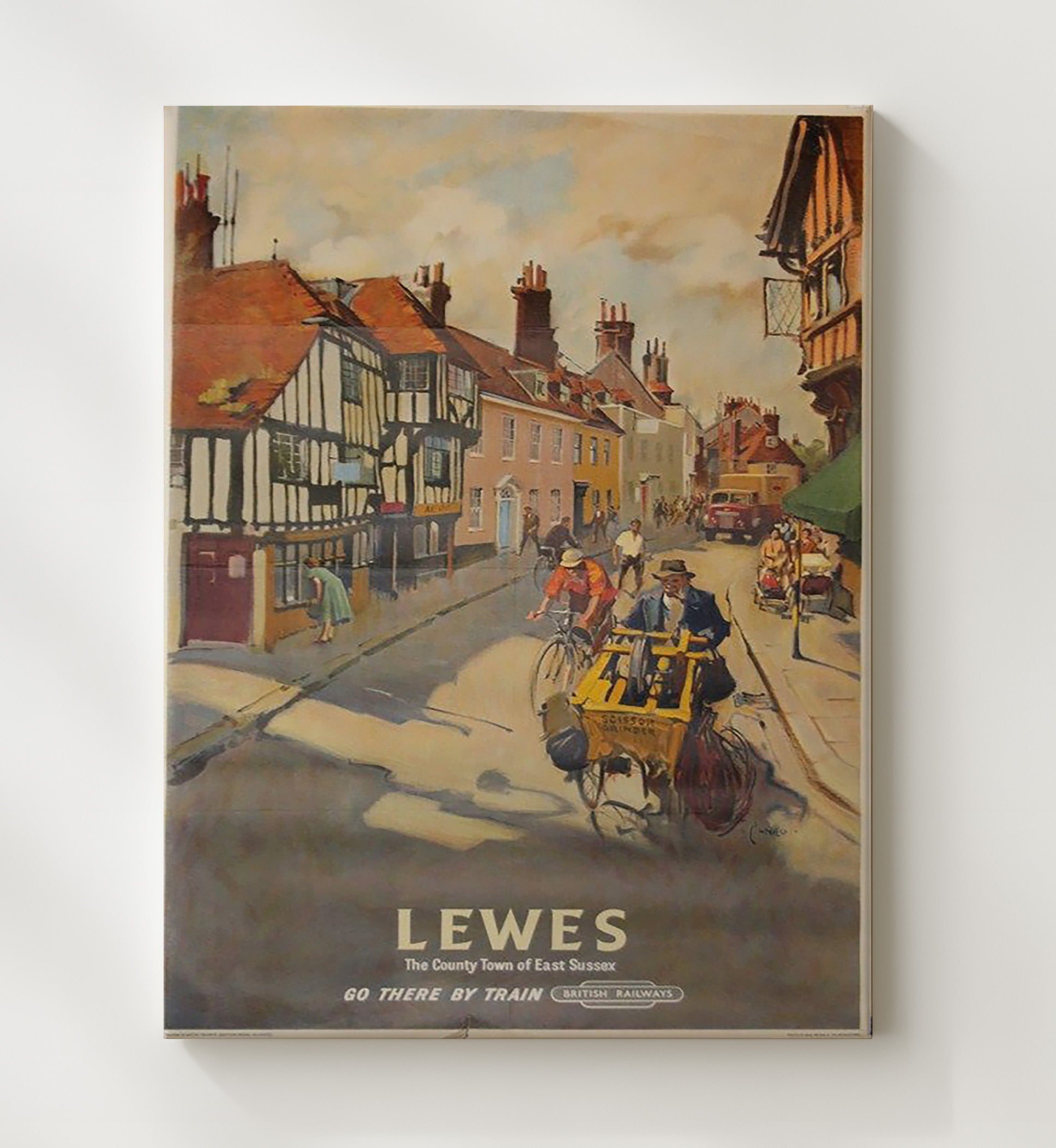 Lewes High Street by Train Vintage Travel Print 20x24 Canvas travel wall art print