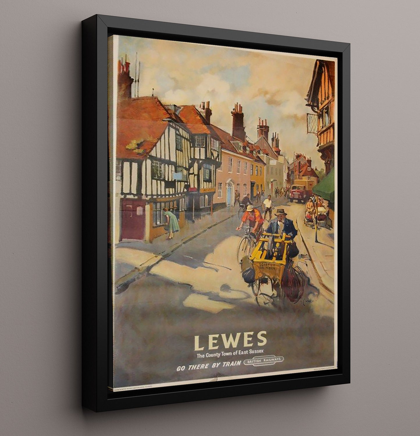Lewes High Street by Train Vintage Travel Print 16x20 Framed Canvas travel wall art print
