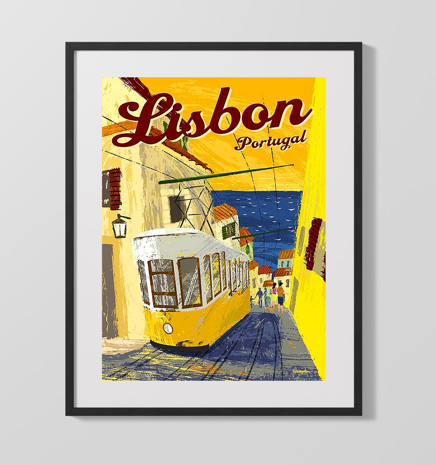 Lisbon Portugal Vintage Travel Print 16x20 Gallery Frame travel wall art print