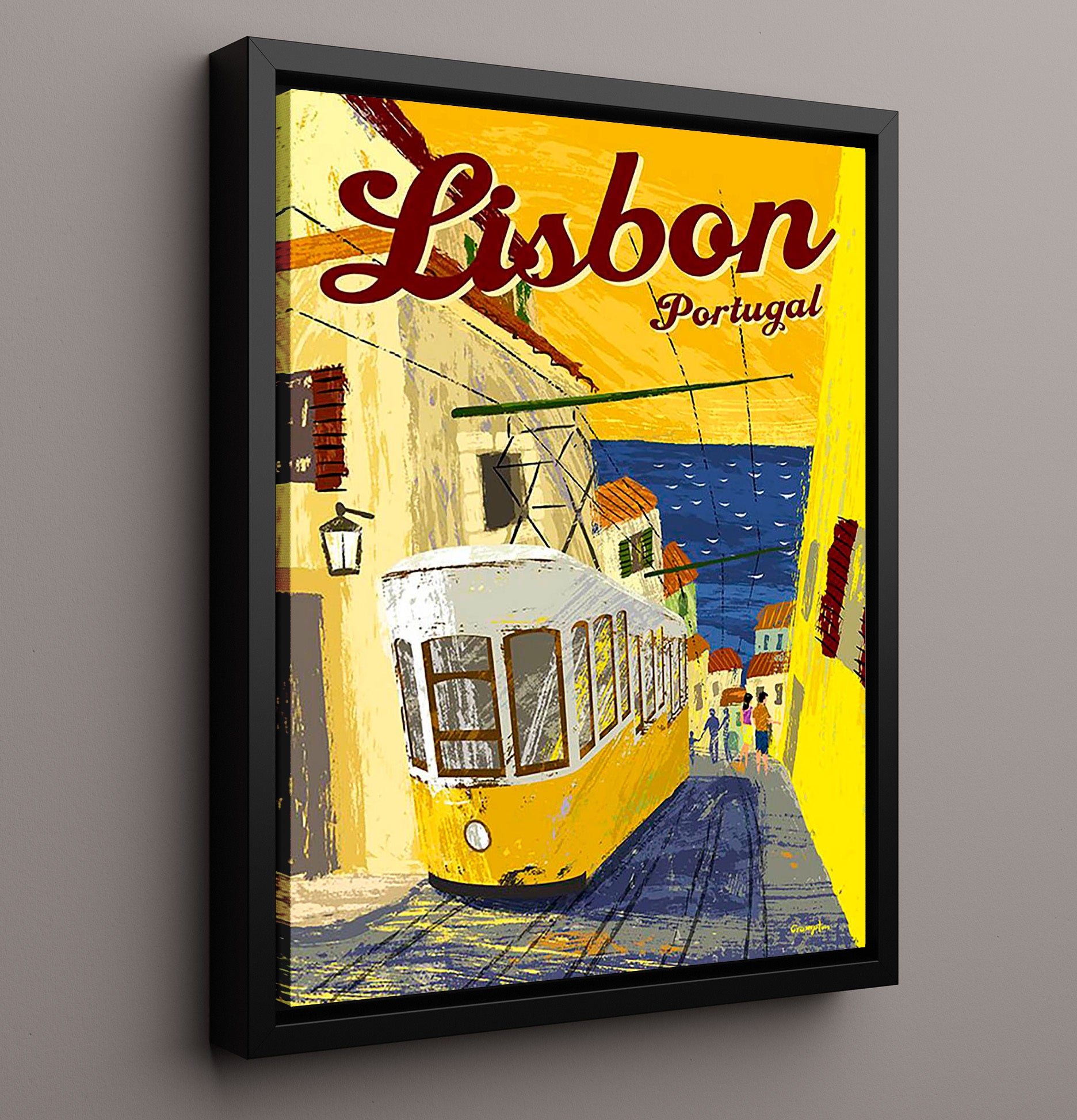 Lisbon Portugal Vintage Travel Print 16x20 Framed Canvas travel wall art print
