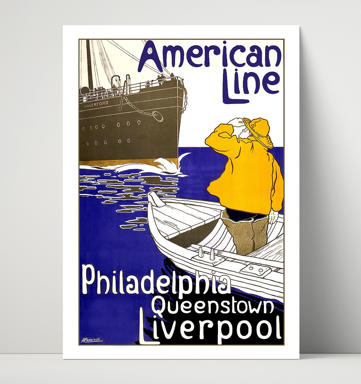 Liverpool American Line Ship Haverford Vintage Travel Print 16x20 Unframed Print travel wall art print