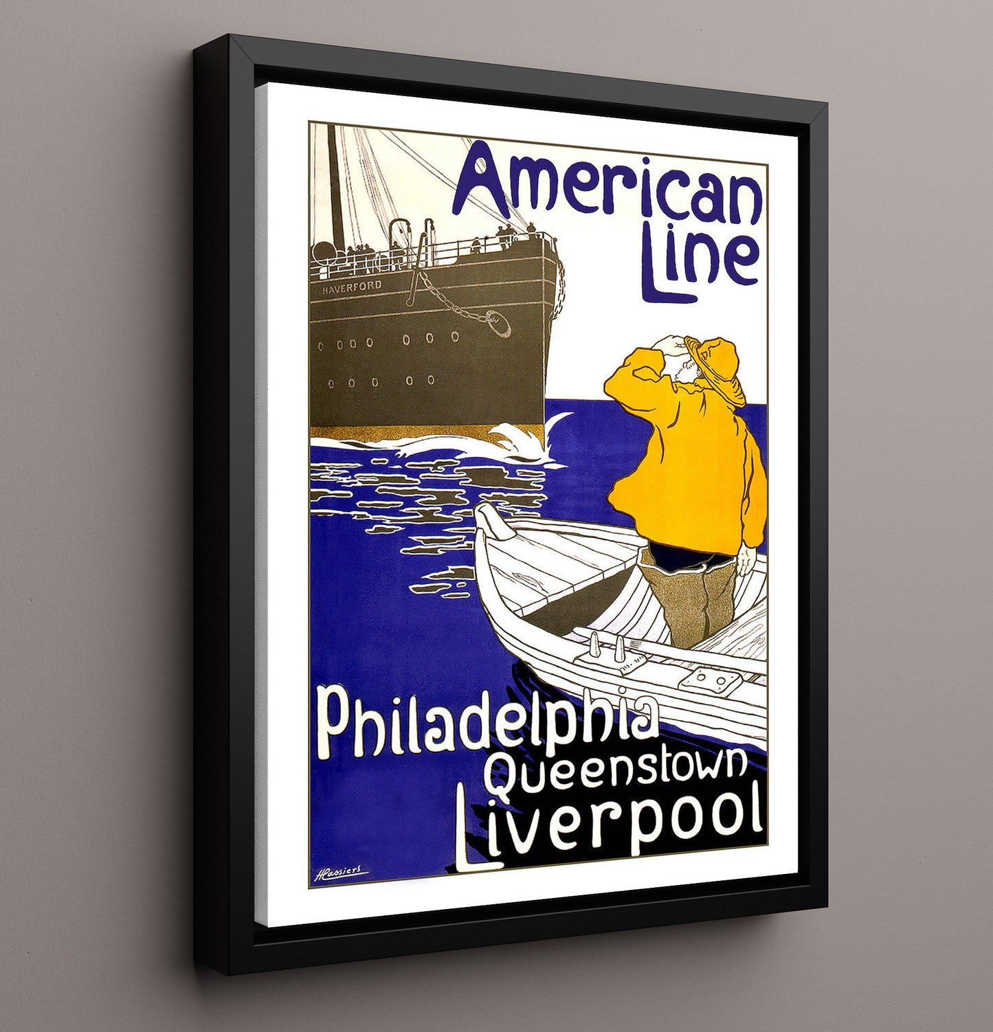 Liverpool American Line Ship Haverford Vintage Travel Print 16x20 Framed Canvas travel wall art print