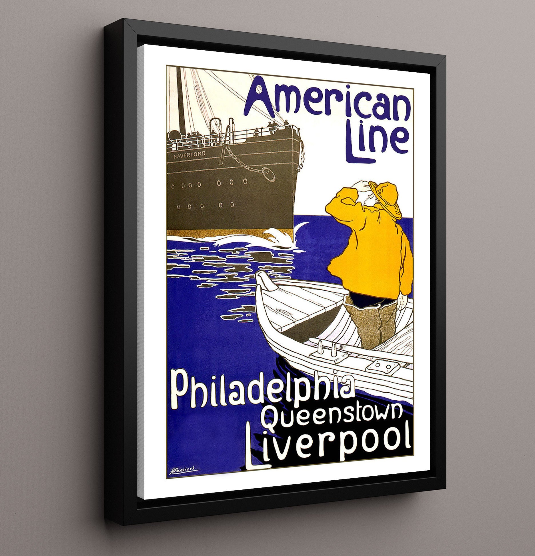 Liverpool American Line Ship Haverford Vintage Travel Print 16x20 Framed Canvas travel wall art print