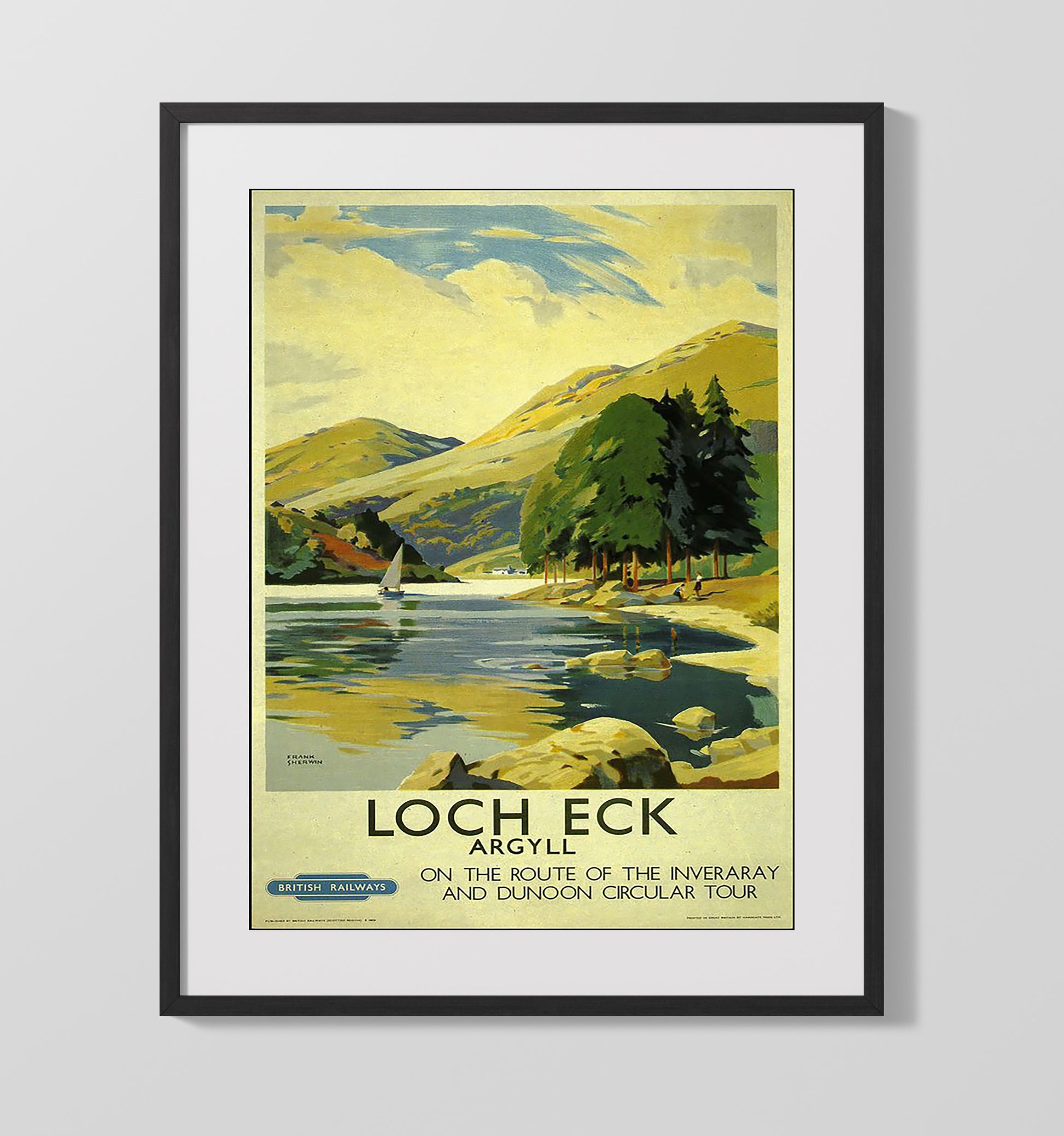 Loch Eck Argyll Railway Vintage Travel Print 16x20 Gallery Frame travel wall art print