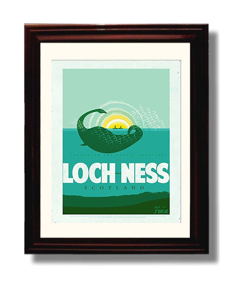 Loch Ness Scotland Vintage Travel Print 8x10 Beveled Frame travel wall art print