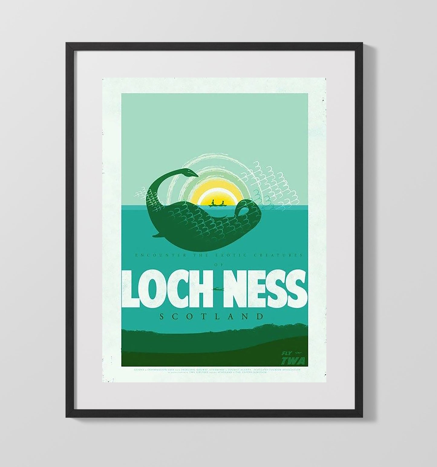Loch Ness Scotland Vintage Travel Print 16x20 Gallery Frame travel wall art print