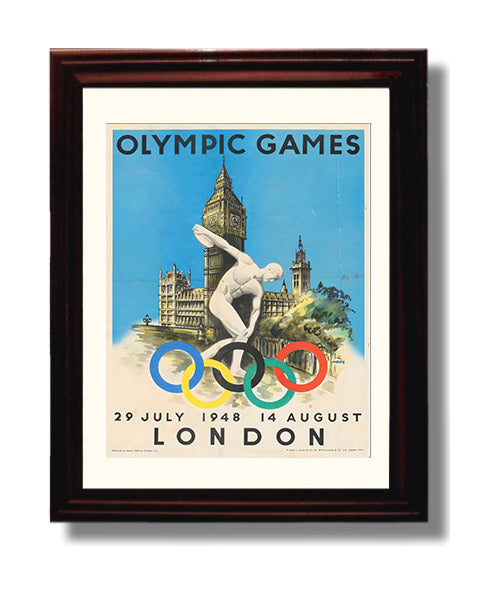 London 1948 Olympics Vintage Travel Print 8x10 Beveled Frame travel wall art print