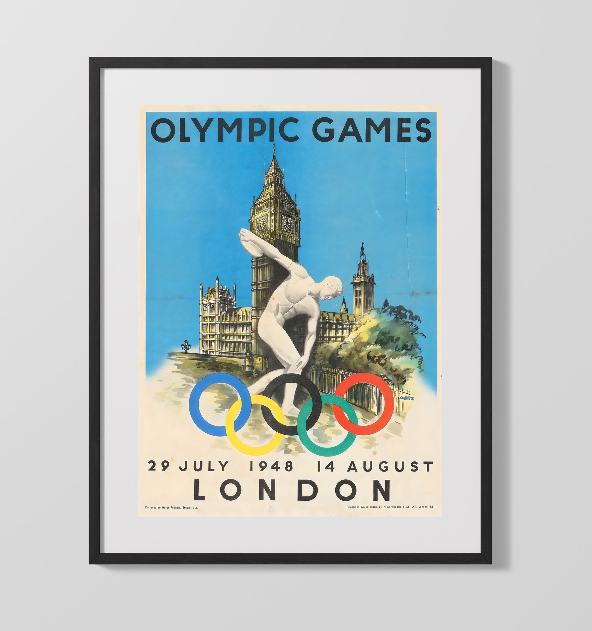 London 1948 Olympics Vintage Travel Print 16x20 Gallery Frame travel wall art print