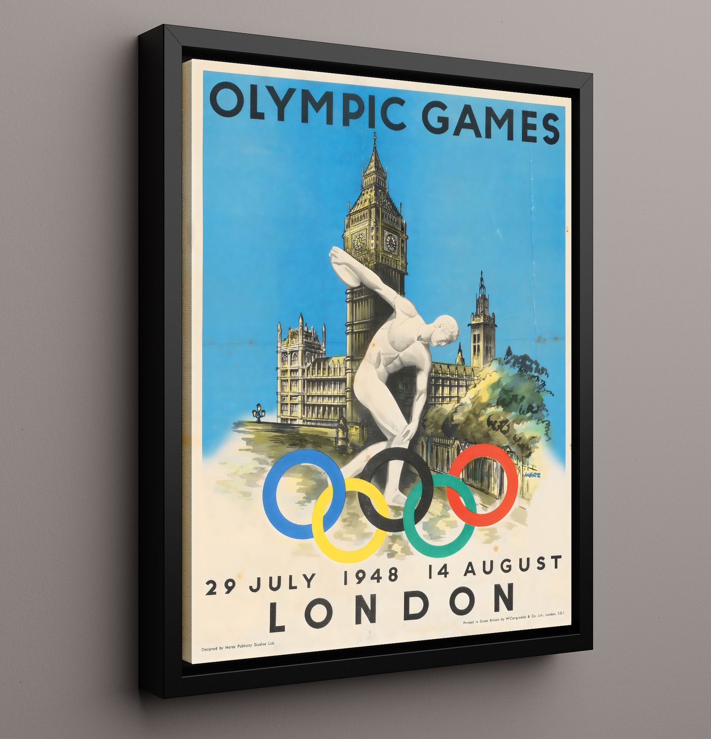 London 1948 Olympics Vintage Travel Print 16x20 Framed Canvas travel wall art print