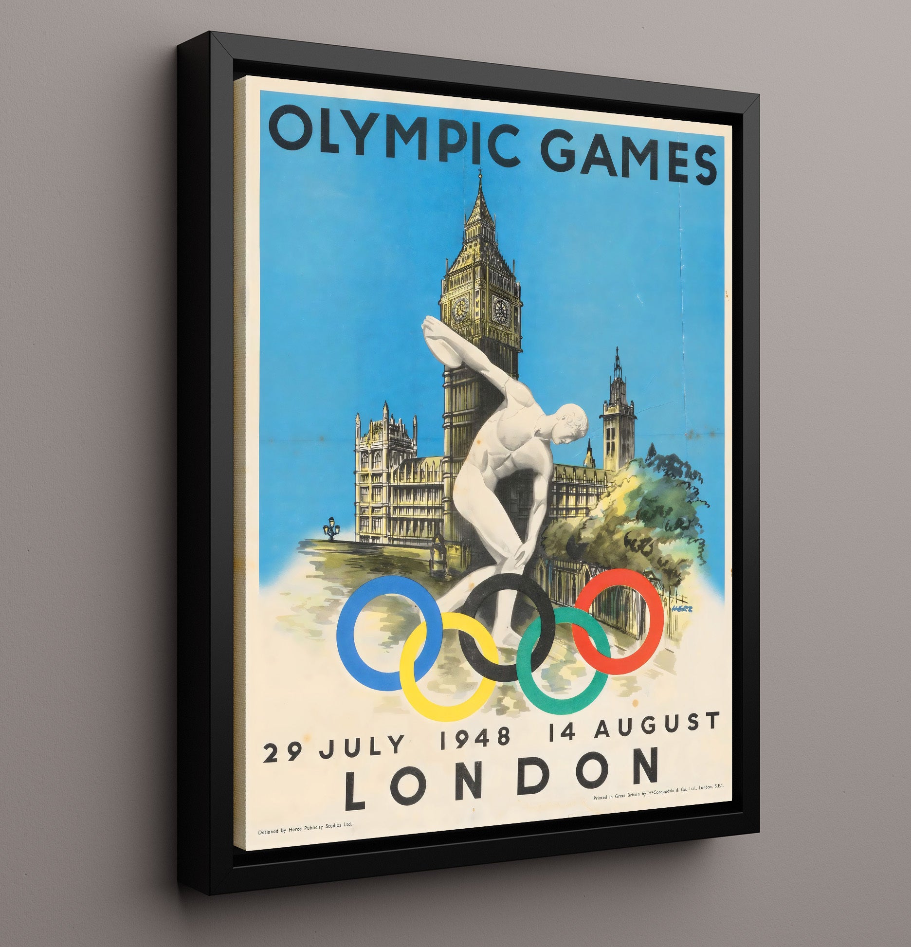 London 1948 Olympics Vintage Travel Print 16x20 Framed Canvas travel wall art print