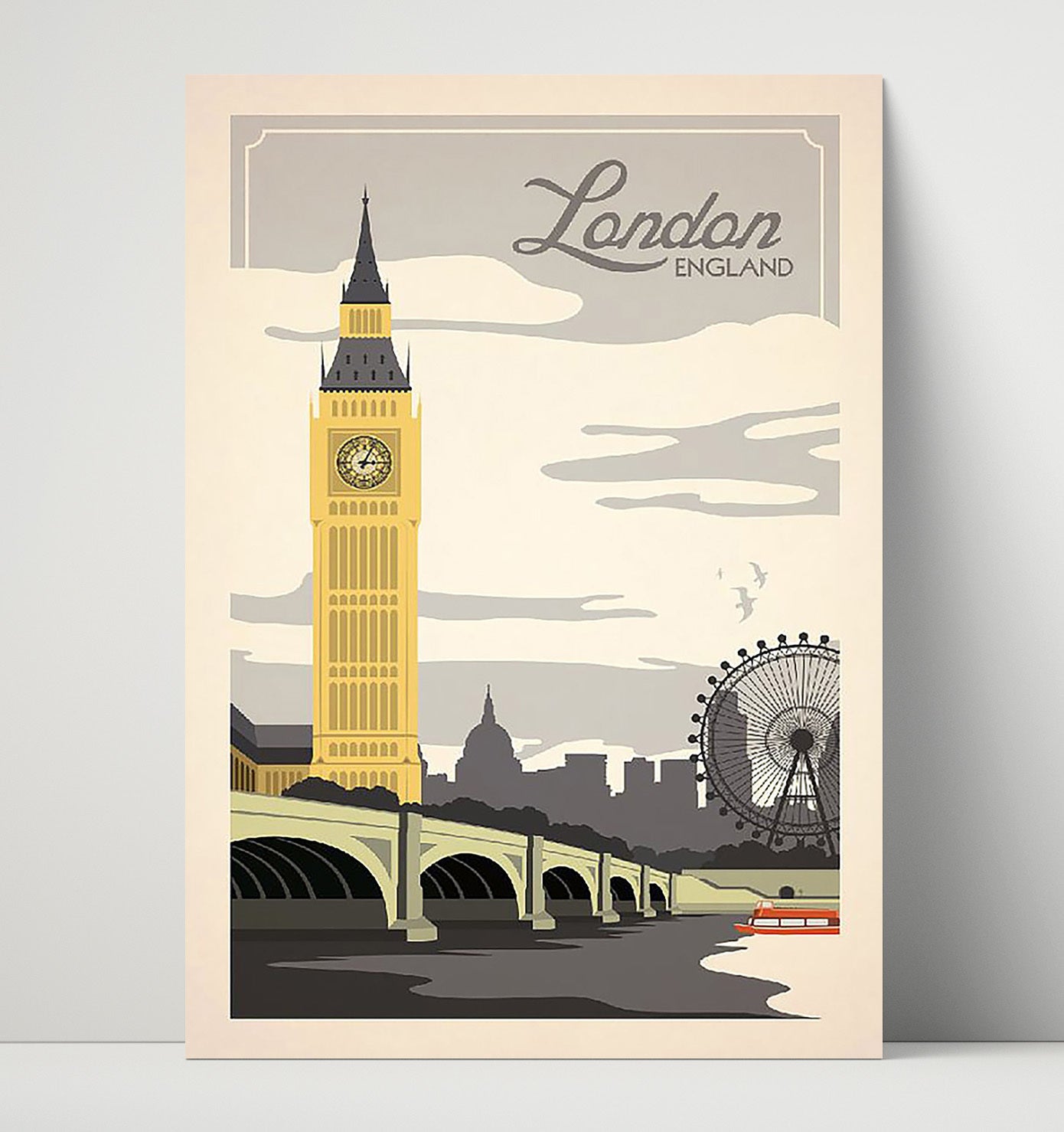 London Big Ben and London Eye Vintage Travel Print 16x20 Unframed Print travel wall art print