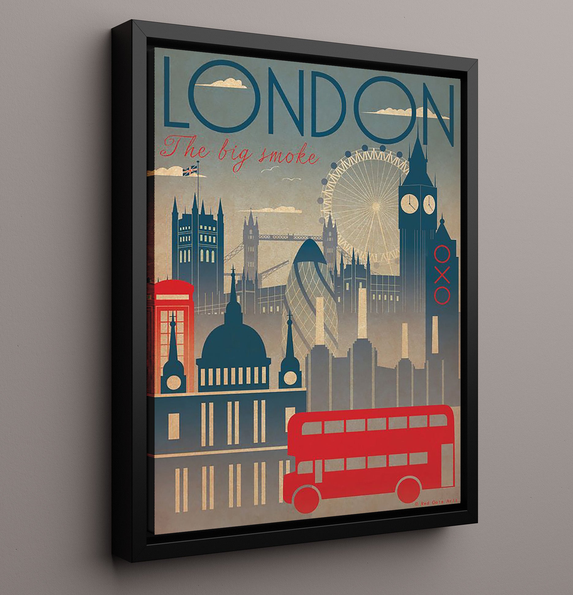 London Big Smoke Vintage Travel Print 16x20 Framed Canvas travel wall art print