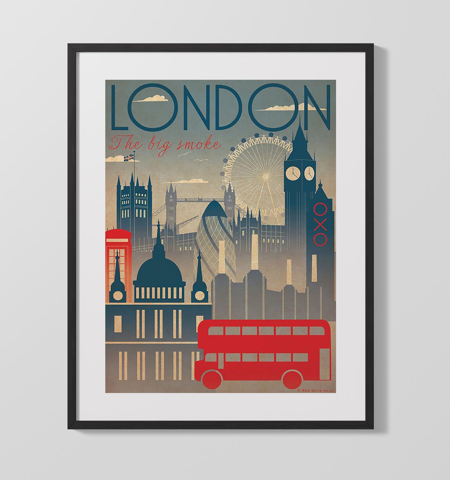 London Big Smoke Vintage Travel Print 16x20 Gallery Frame travel wall art print