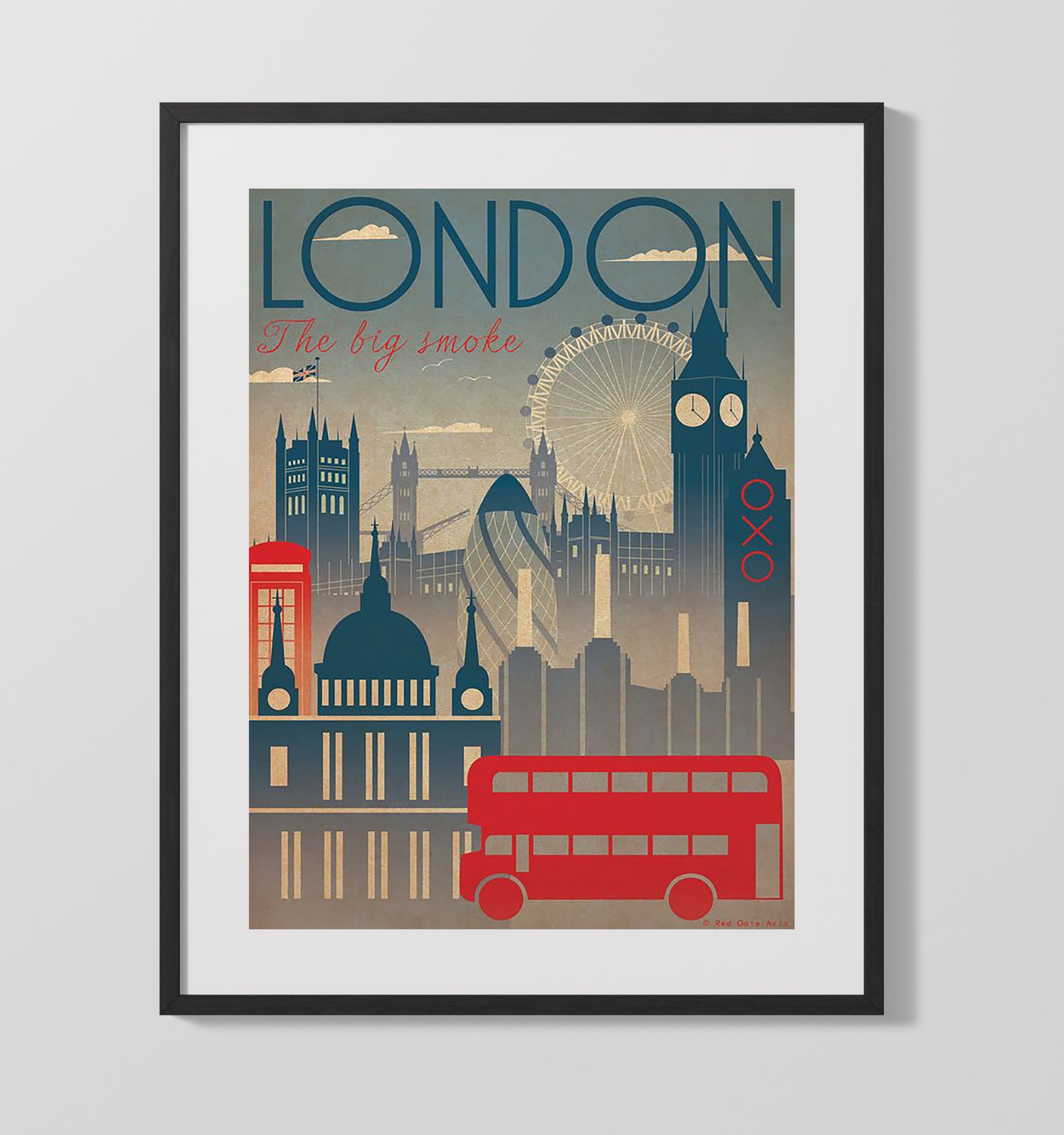 London Big Smoke Vintage Travel Print 16x20 Gallery Frame travel wall art print