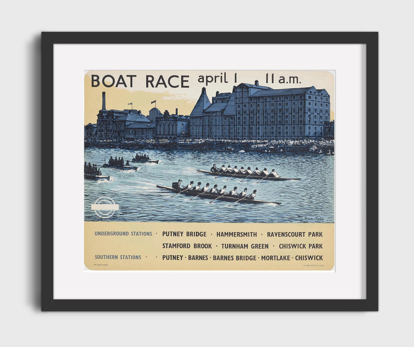 London Boat Race 1 Vintage Travel Print 16x20 Gallery Frame travel wall art print