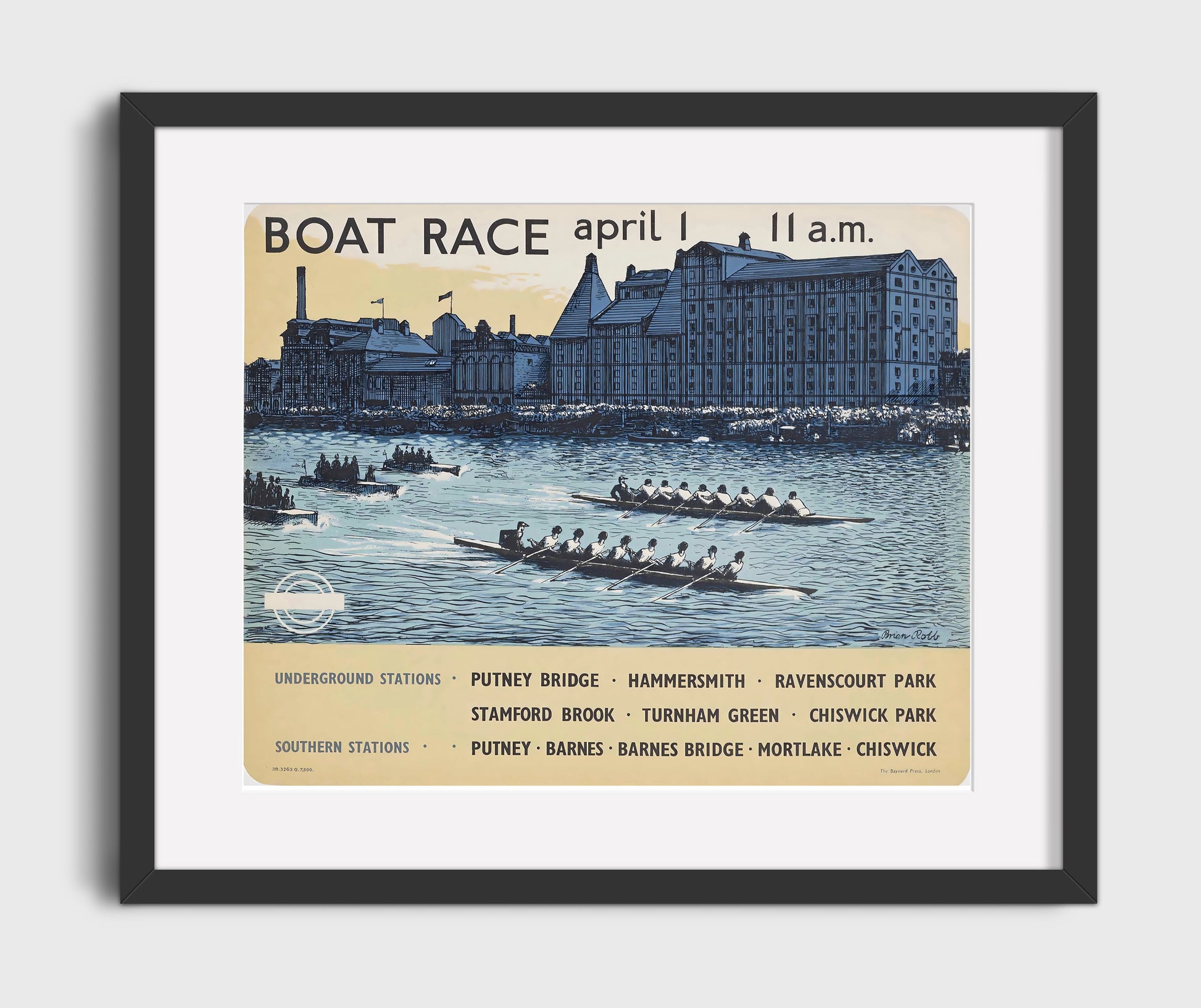 London Boat Race 1 Vintage Travel Print 16x20 Gallery Frame travel wall art print
