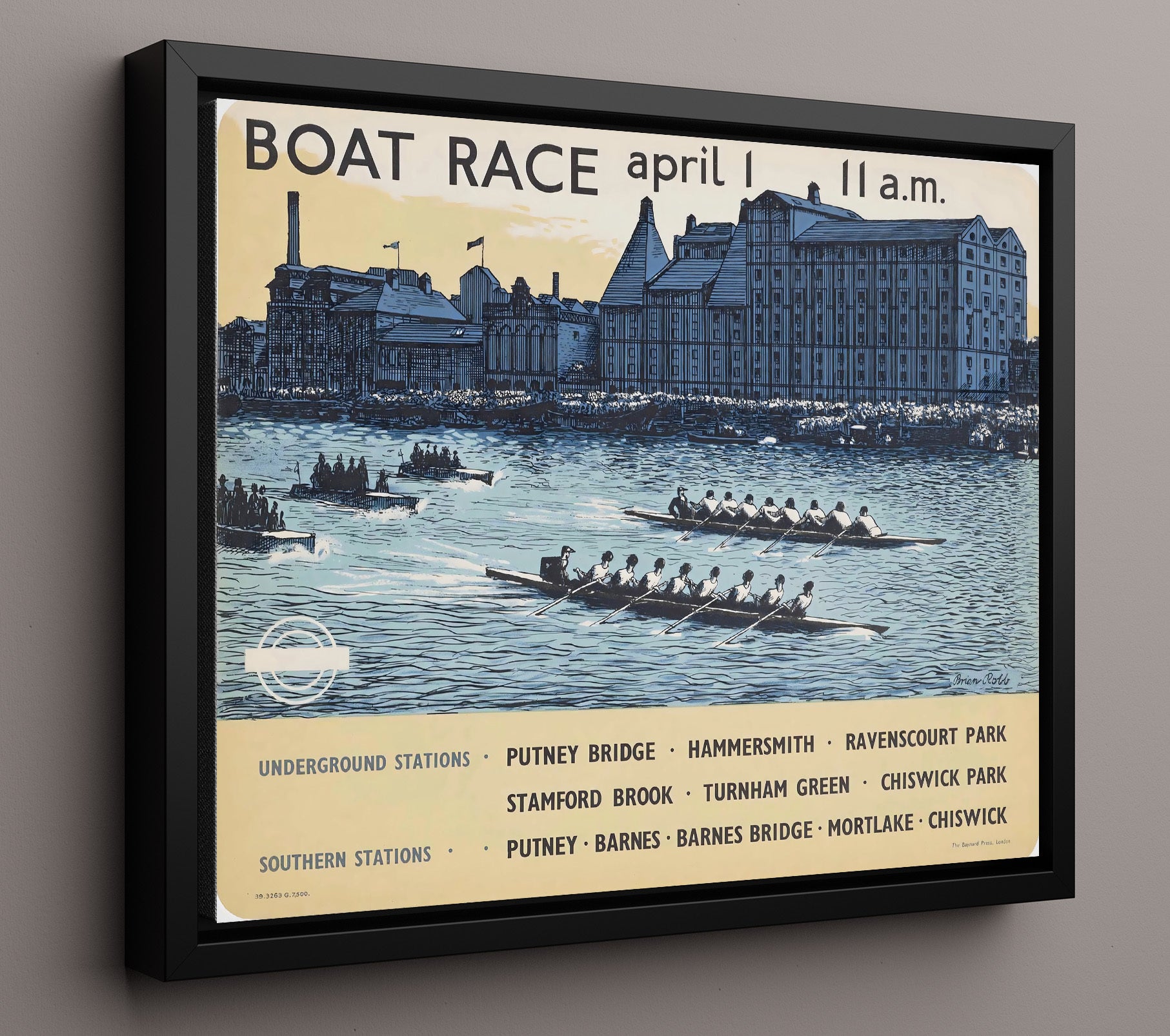 London Boat Race 1 Vintage Travel Print 16x20 Framed Canvas travel wall art print