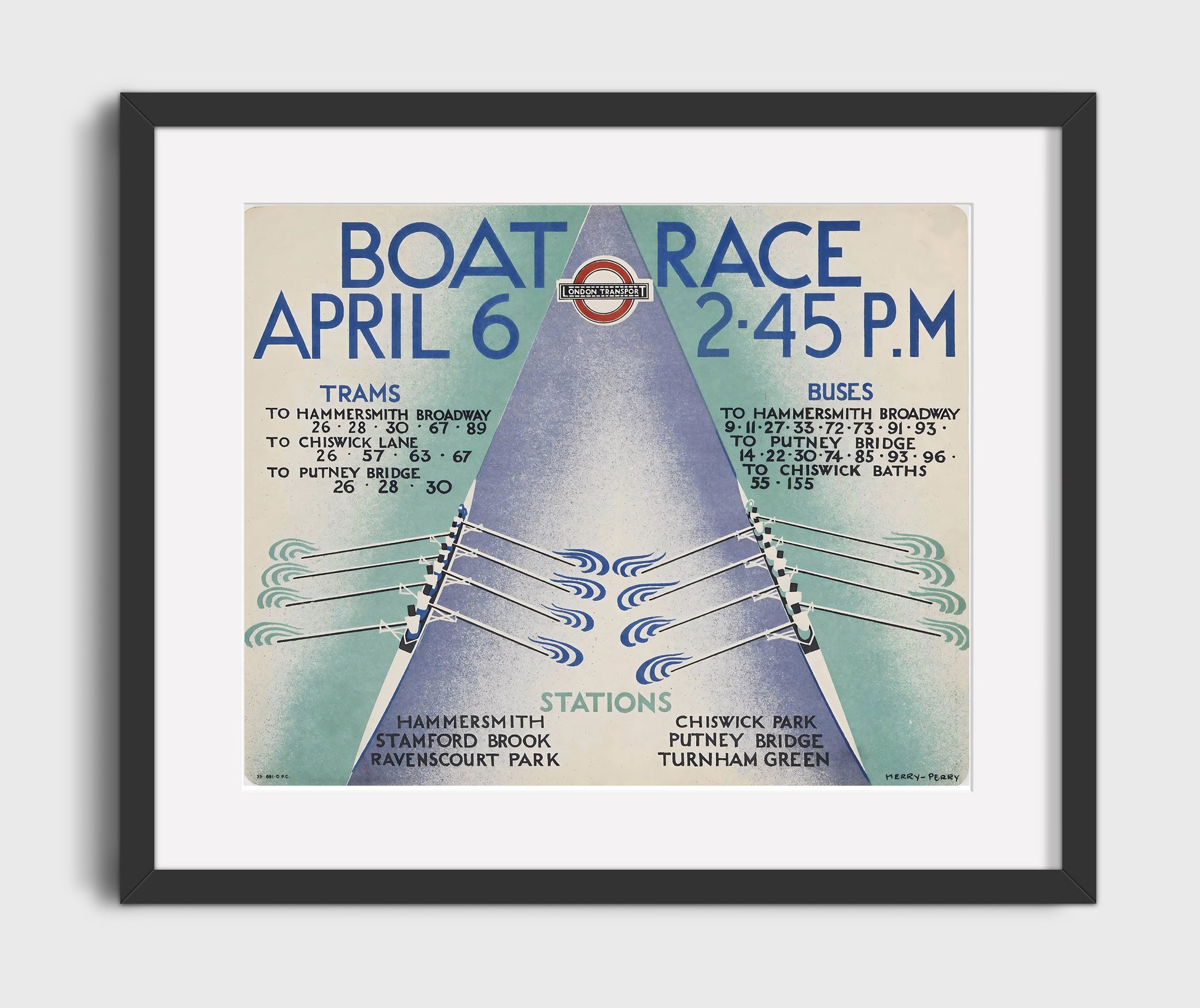 London Boat Race 2 Vintage Travel Print 16x20 Gallery Frame travel wall art print