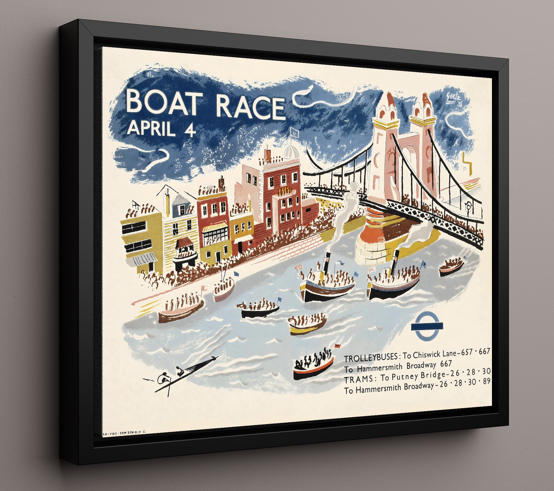 London Boat Race 3 Vintage Travel Print 16x20 Framed Canvas travel wall art print