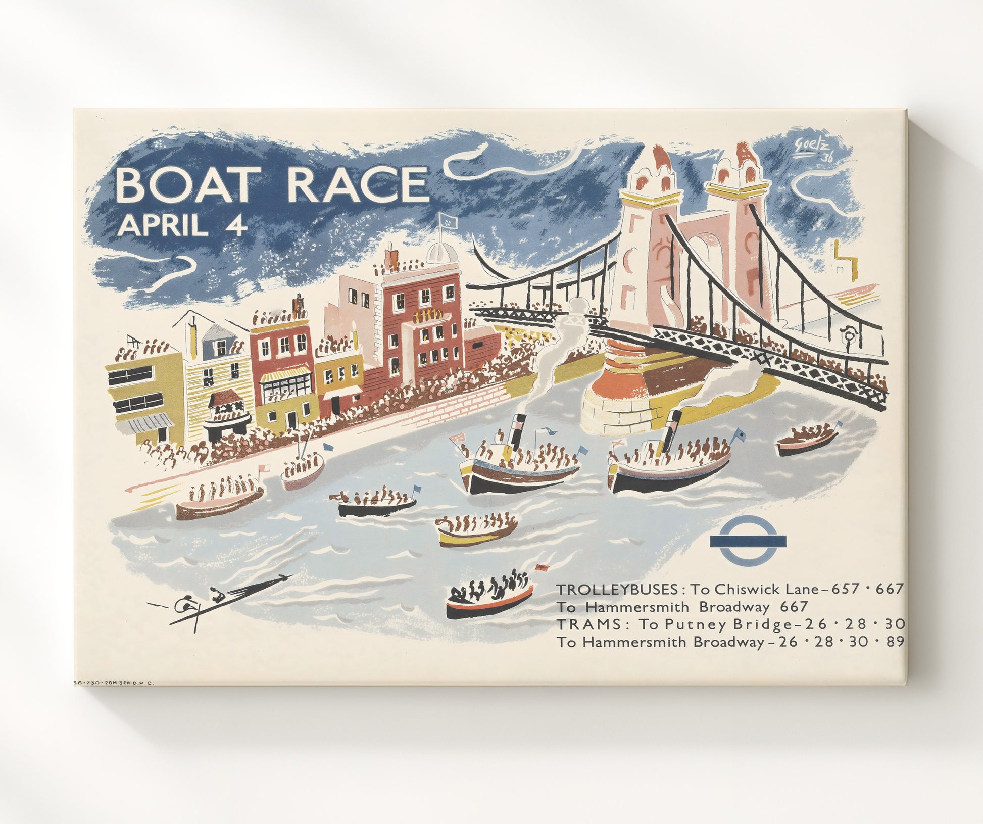 London Boat Race 3 Vintage Travel Print 20x24 Canvas travel wall art print