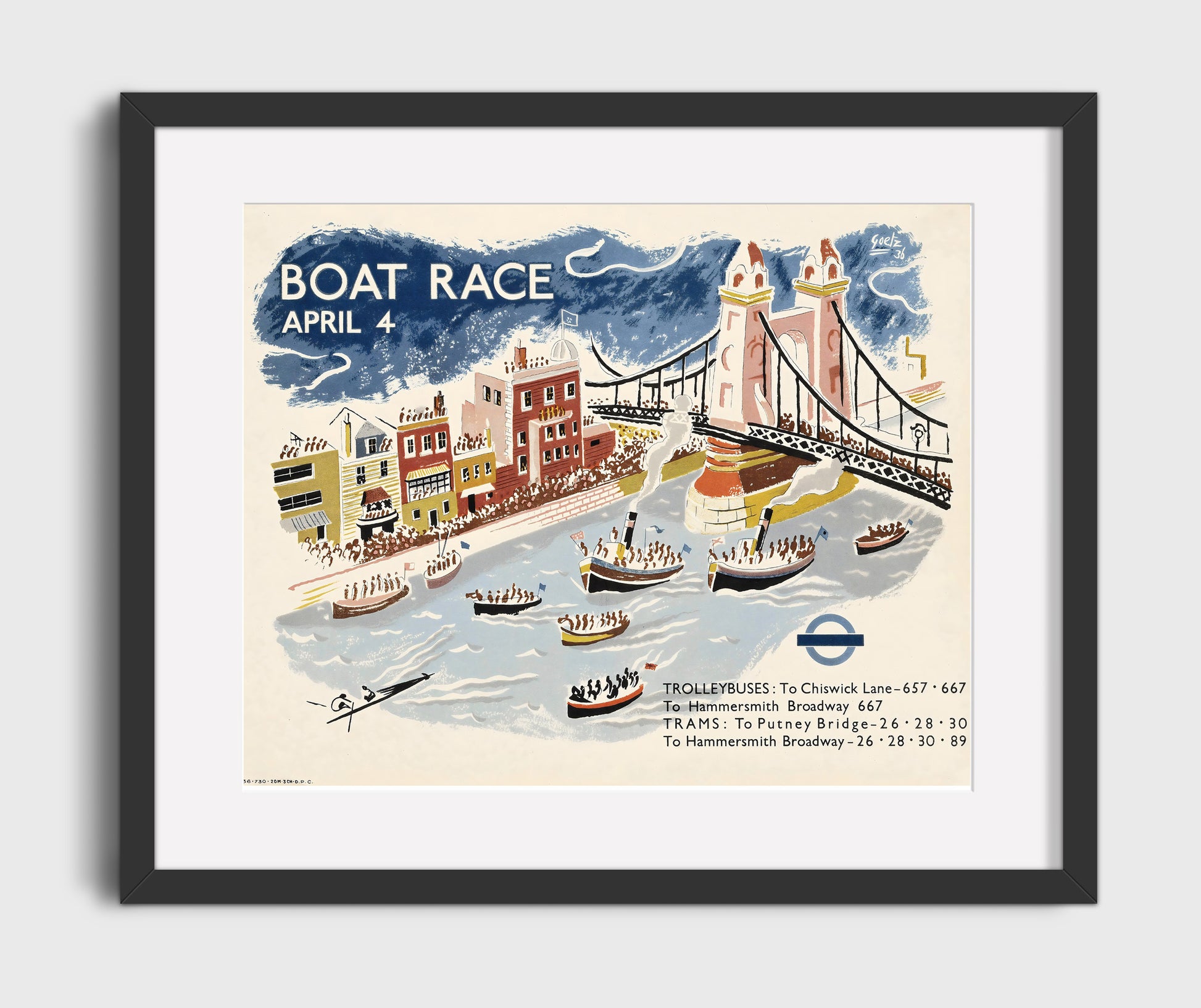 London Boat Race 3 Vintage Travel Print 16x20 Gallery Frame travel wall art print