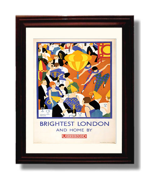 London Brightest London Underground Vintage Travel Print 8x10 Beveled Frame travel wall art print